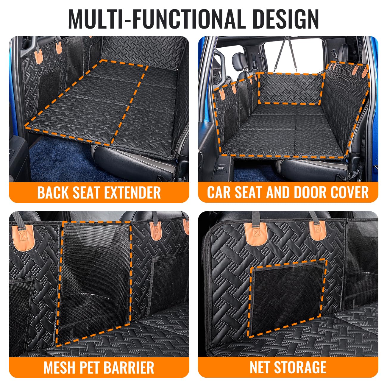 MAXFUT Dog Back Seat Extender for Truck - Faux Leather, Black, Hard Bottom, Model MAXFUT-01, Perfect for F150/RAM1500/Silverado