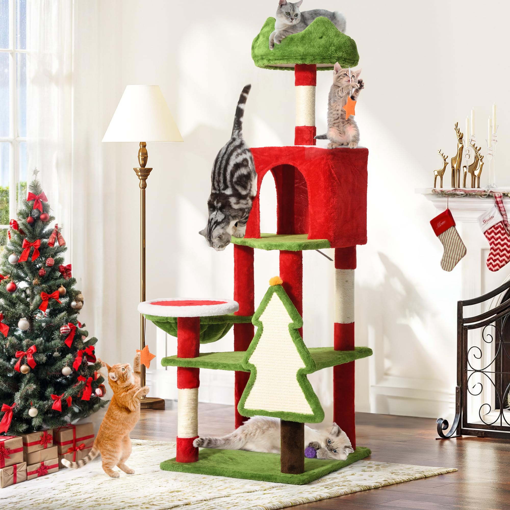 YITAHOME Tall Cat Tree Tower for Indoor Cats, 54in Multi-Level Cat Climbing Tower with Cat Condos, Top Perches, Hammock, Sisal S
