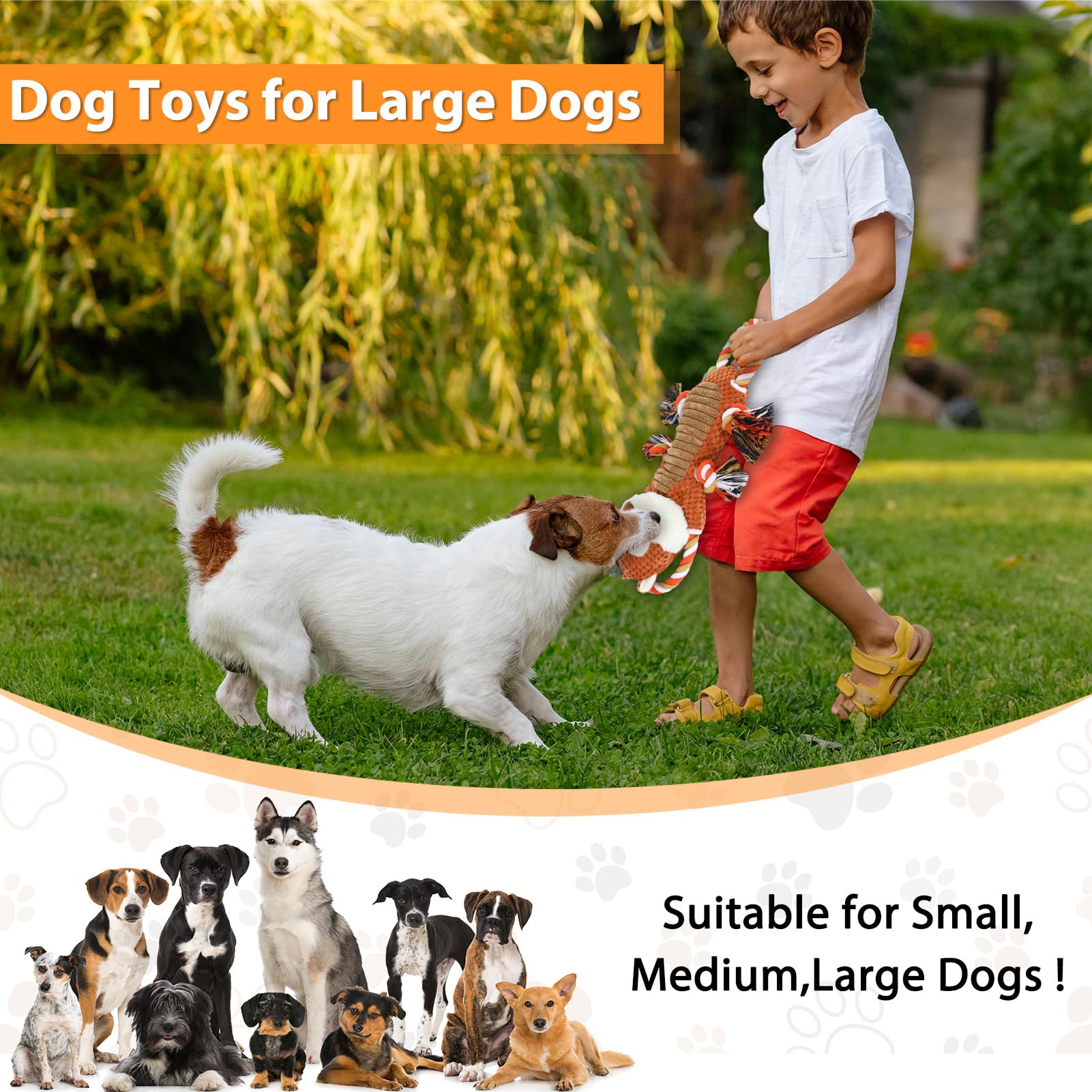 Rope-Infused Squeaky Dog Toys For Large Dogs, Interactive Tug Of War Puppy Toy, Cute Pet Toys Large Plush Dog Chew Toys For Smal