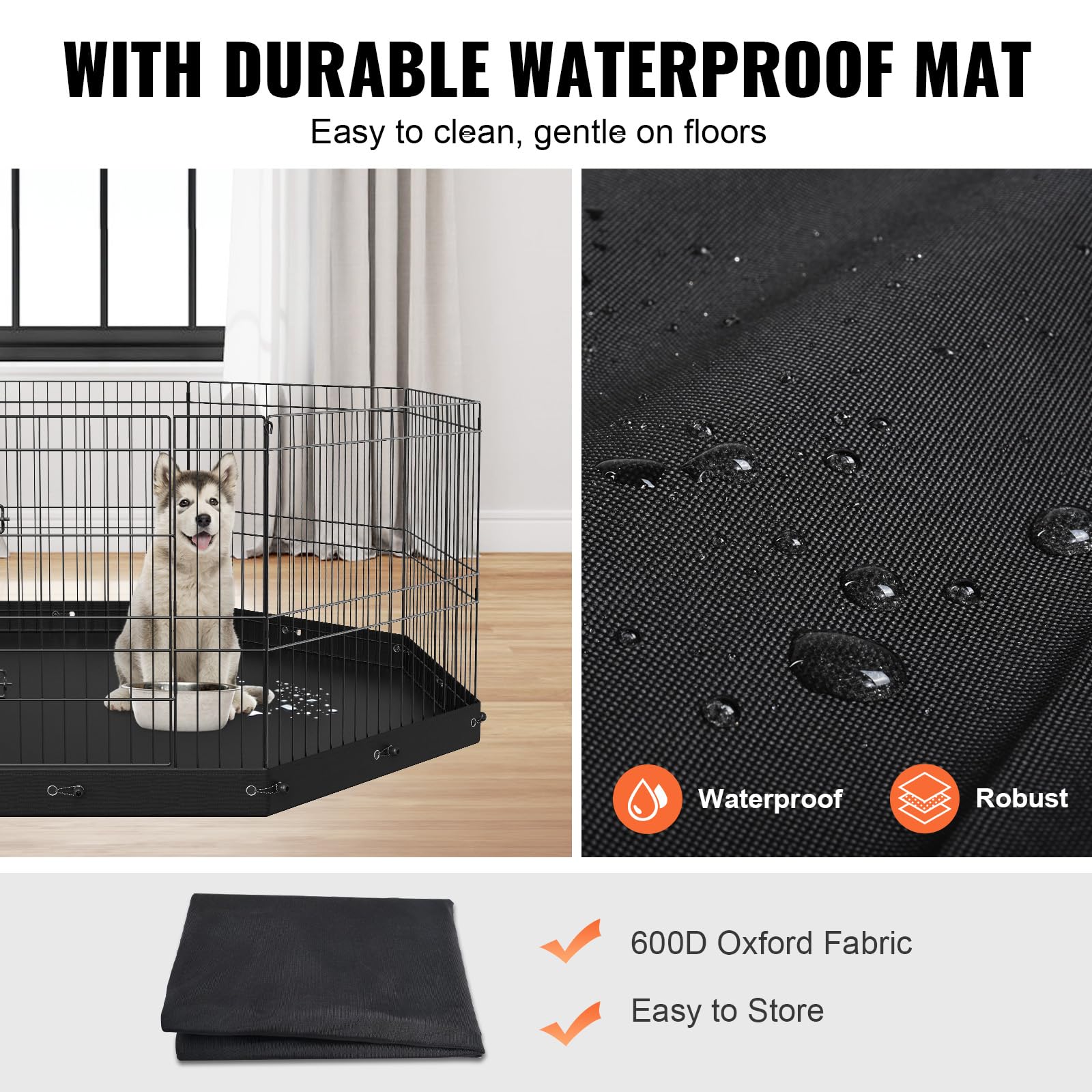 VEVOR Foldable Metal Dog Exercise Pen, Pet Playpen Dog Fence for Camping with Bottom Pad, 24 H 8 Panels, Puppy Crate Kennel Indo