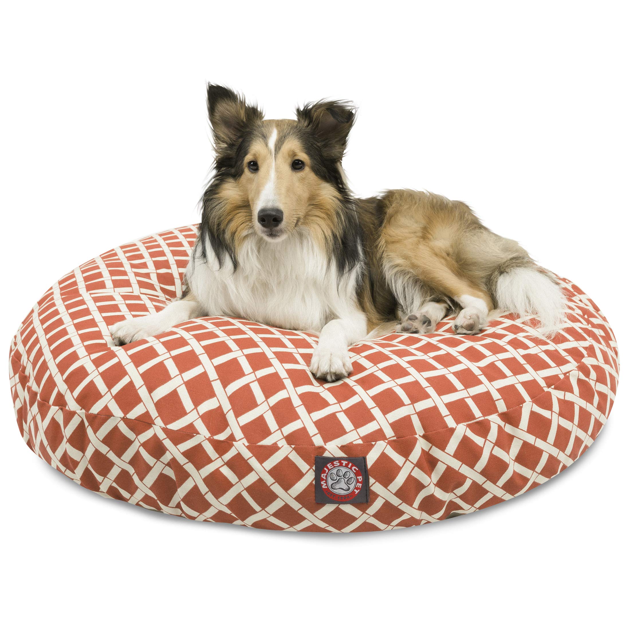 Burnt Orange Bamboo Medium Round Indoor Outdoor Pet Dog Bed With Removable Washable Cover By Majestic Pet Products