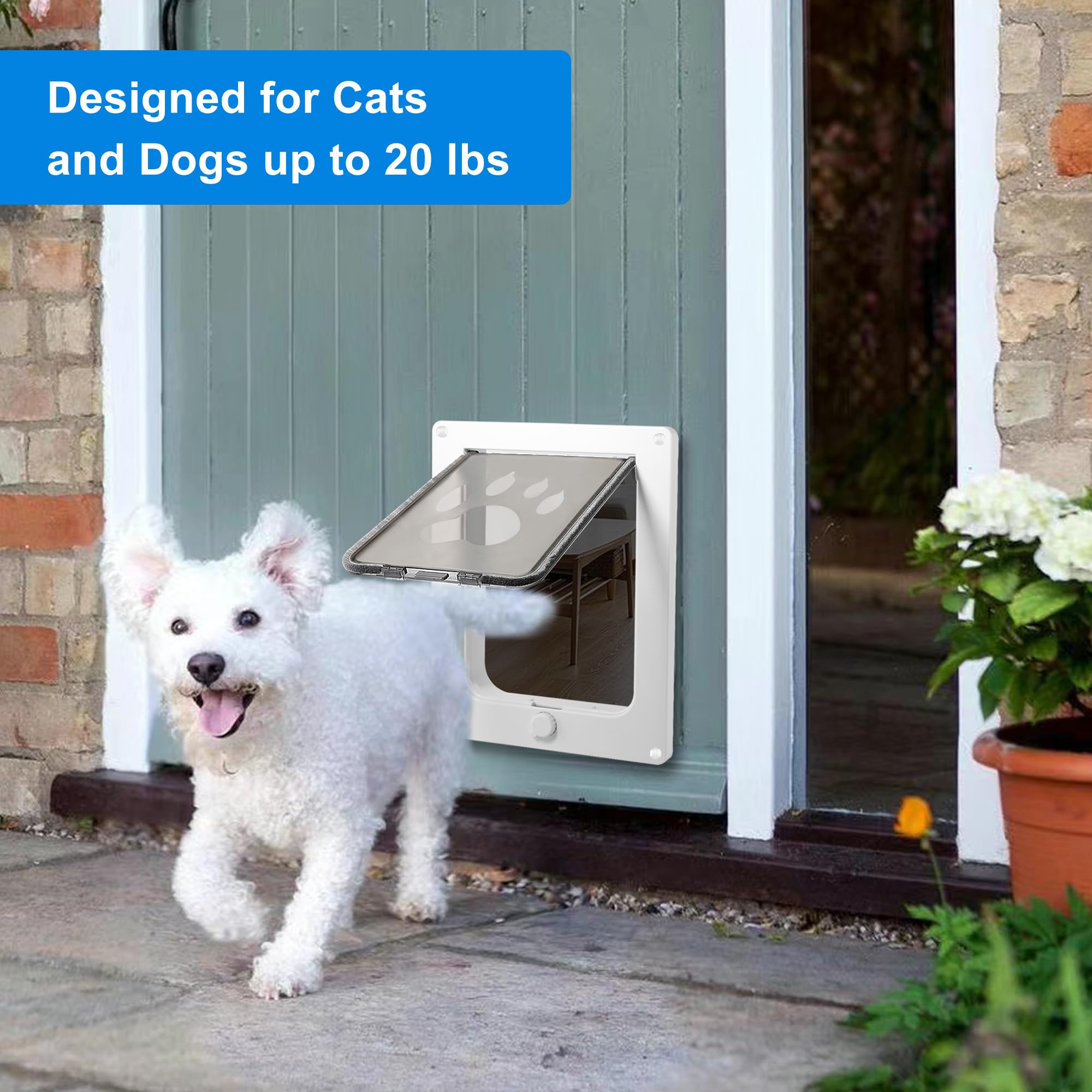 CEESC Dog Door for Pets up to 20 lb, Weatherproof Small White Pet Door with Durable Snap-in Closing Panel