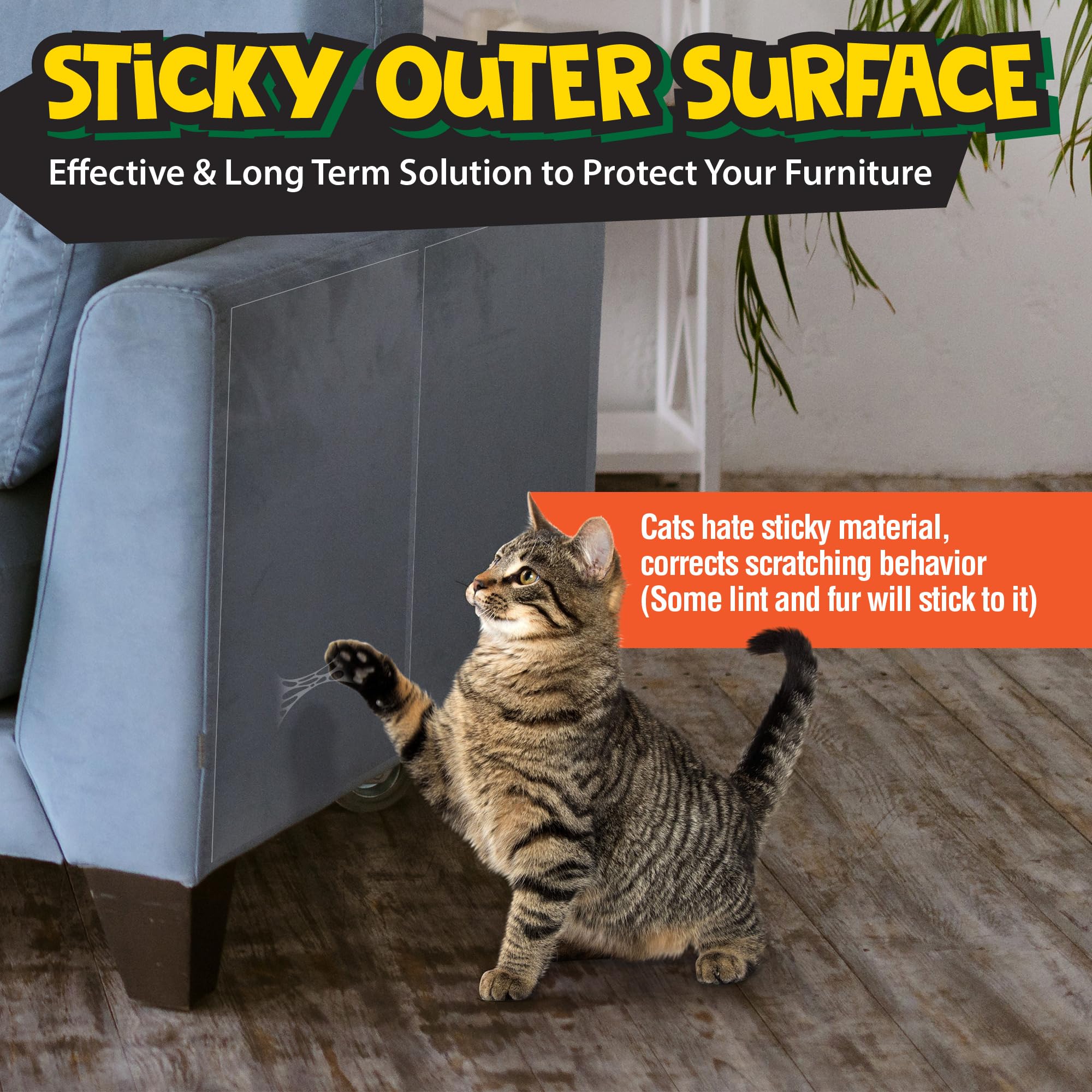 18 Pack Anti Cat Scratch Deterrent For Furniture - Transparent Clear Double Sided Anti Scratch Cat Tape For Furniture. Effective