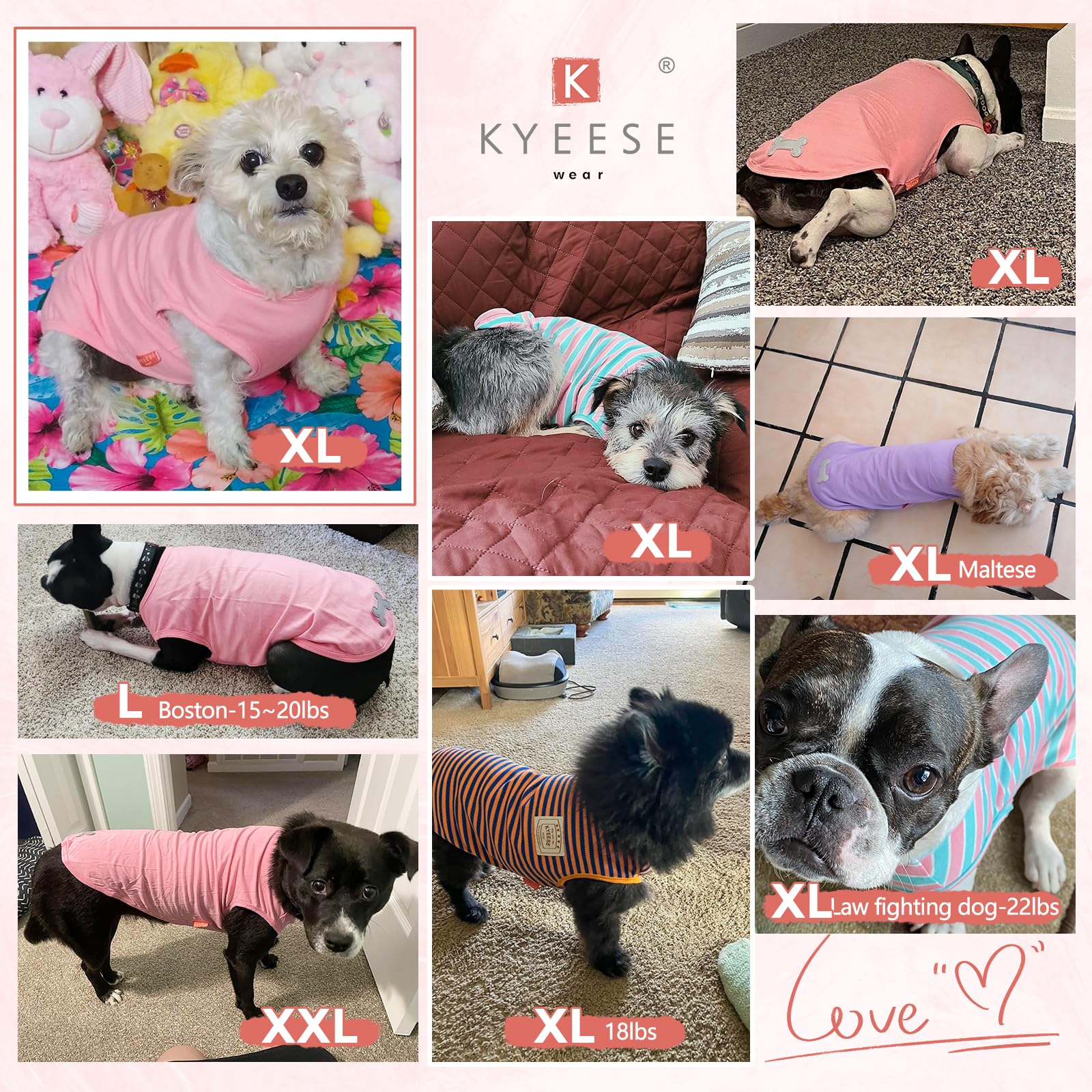 Kyeese 2Pack Dog Shirts Striped For Small Pups Soft Stretchy Pet Tee Lightweight Puppy Tank Top Sleeveless Canine Vest Breathabl