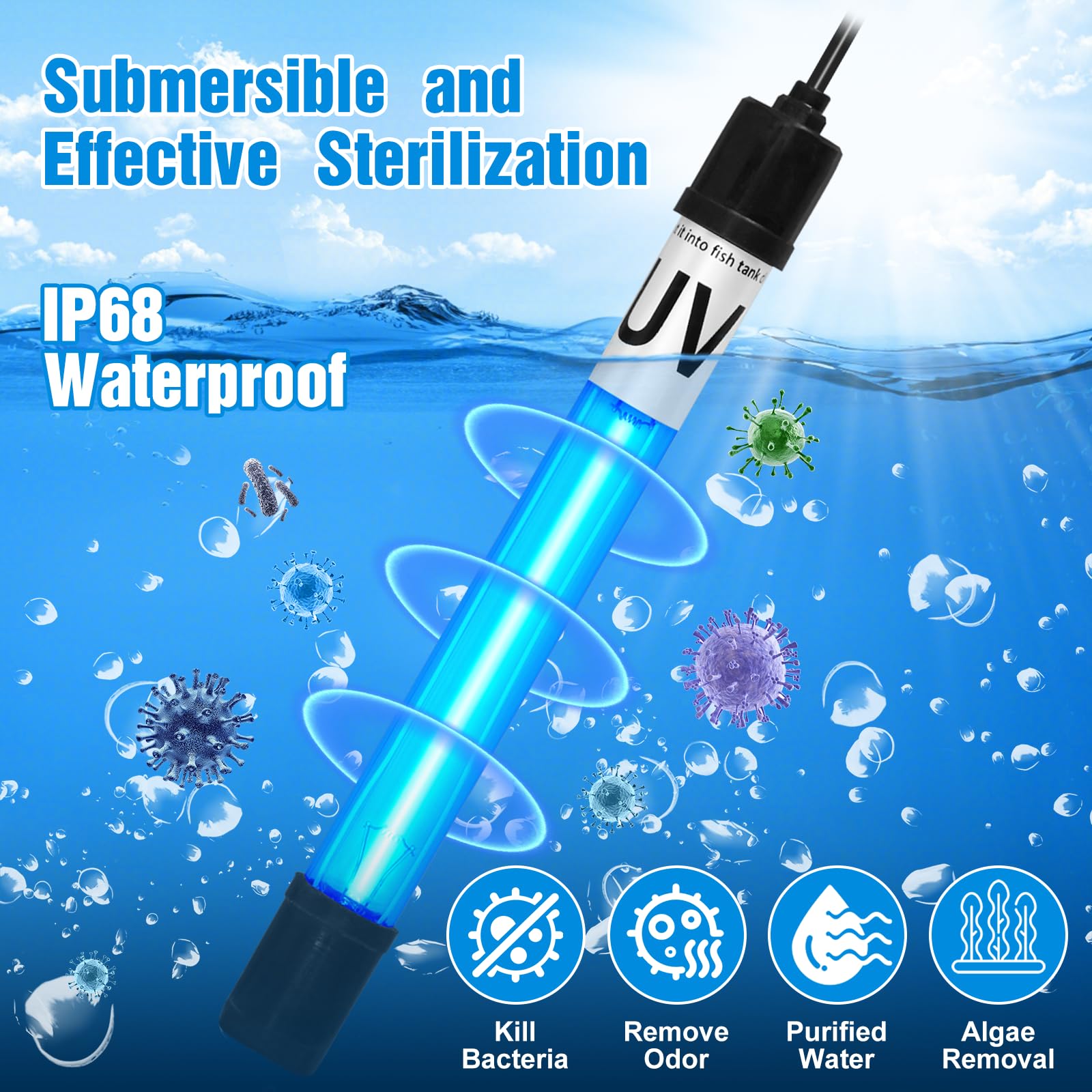 Aquarium Light 5W Up To 100 Gallon Submersible Clean Green Lamp Ctuv-H6F/Ctuv-H5P Replacement Light Bulb