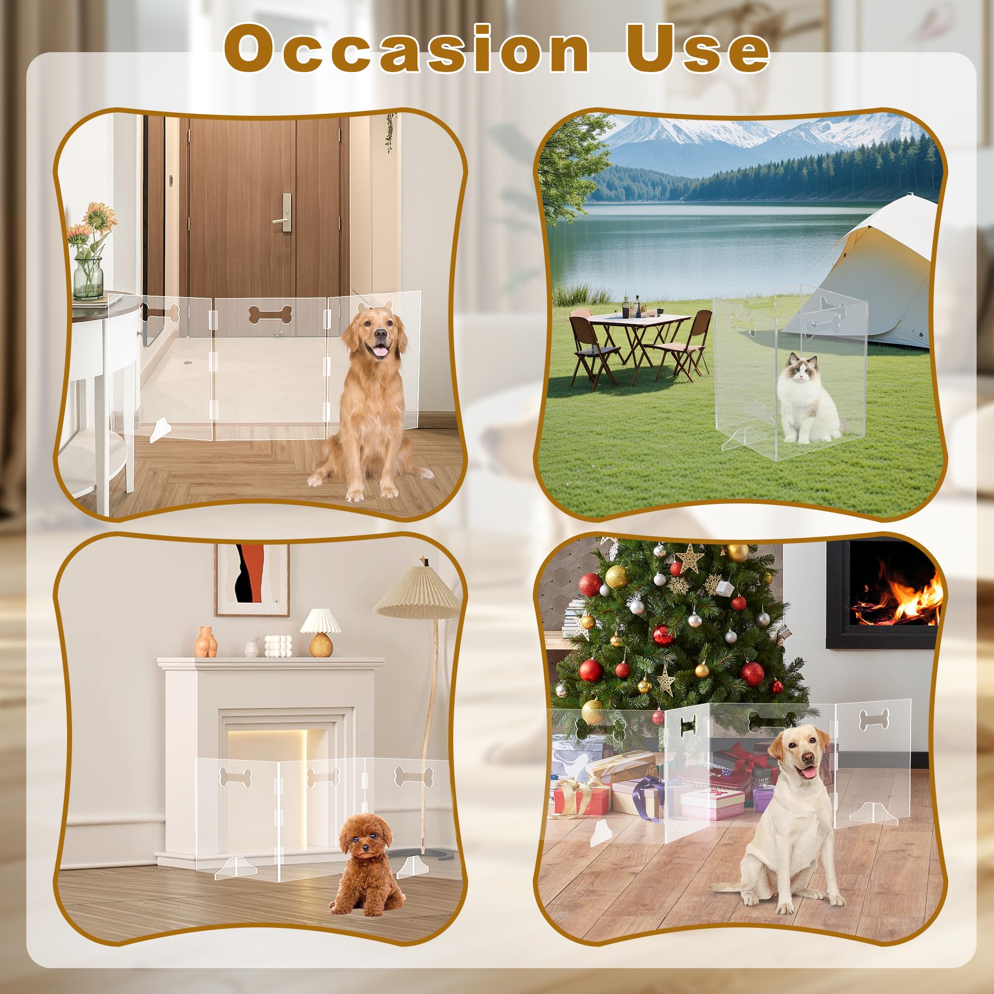 Clear Acrylic Dog Gate, 3 Panel 72'' W X 31.5'' H, Transparent Freestanding Pet Playpen Indoor, Foldable Pet Fence Barrier For D