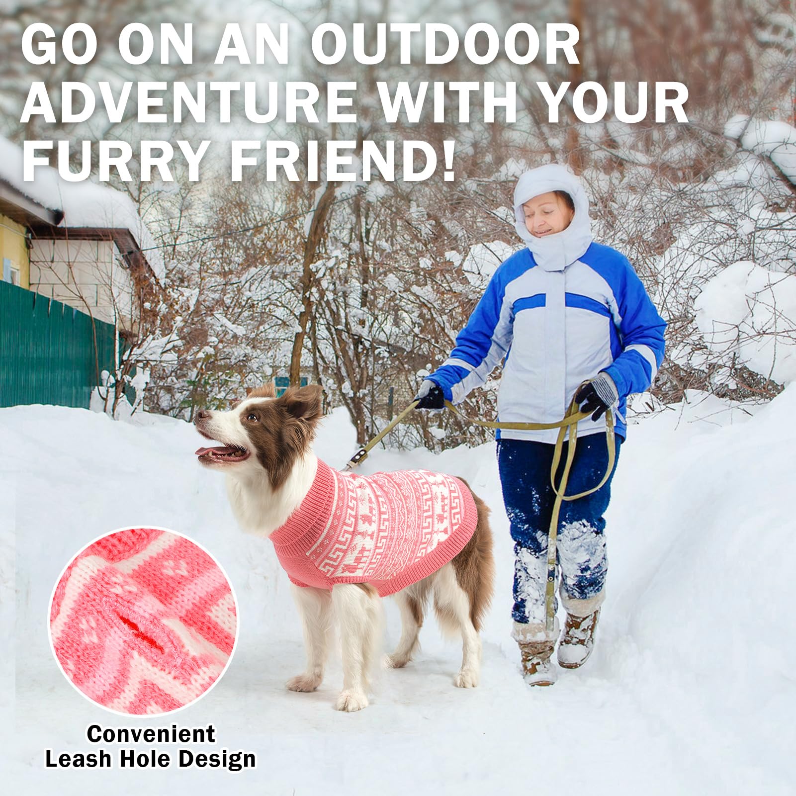 Scenereal Medium Dog Girls-Boys Turtleneck Pullover Winter Dog Clothes, Christmas Outfits, Sweatshirt Knitwear, Pink-Reindeer