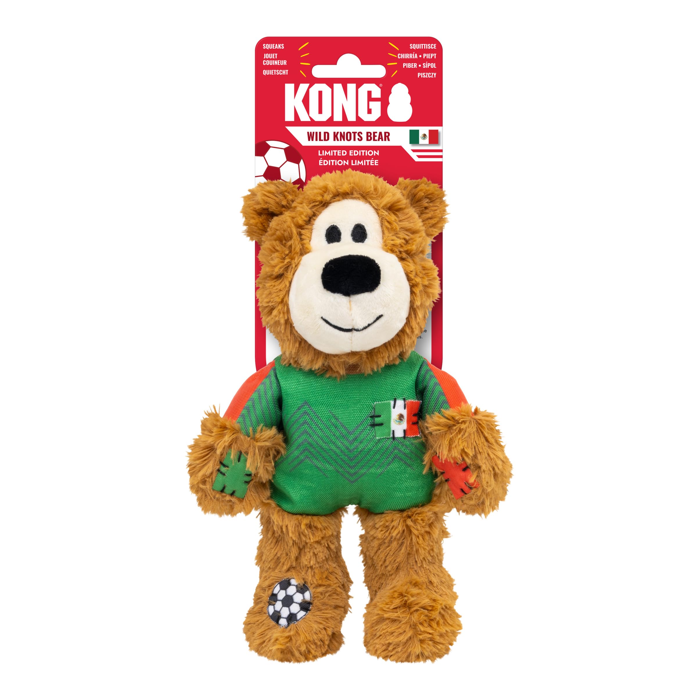 KONG Wild Knots Bear Soccer Player Dog Toy - Mexico - National Team Jersey Inspired - International Tournament Edition - Plush R