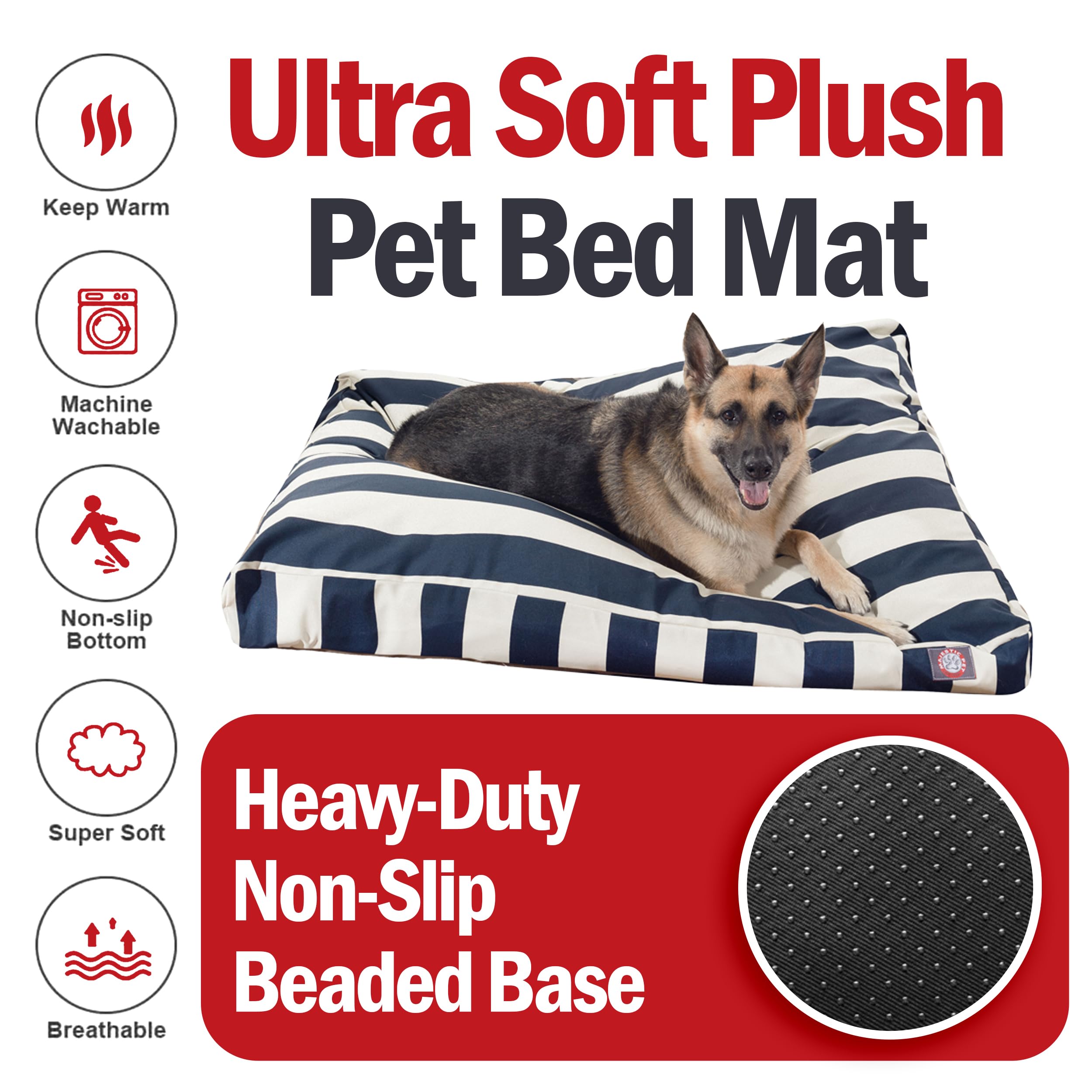 Majestic Pet X-Large Rectangle Dog Bed, Navy Blue, Washable Polyester, Non-Slip Cover, Model 78899550418