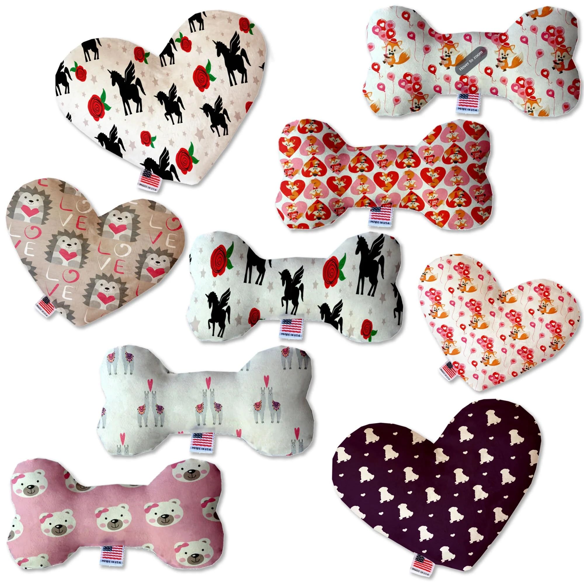 Pet and Dog Plush Heart or Bone Toy, "Valentine's Day Friends Group" (Available in different size, and 7 different patterns!) Foxy Love 8" Plush Bone