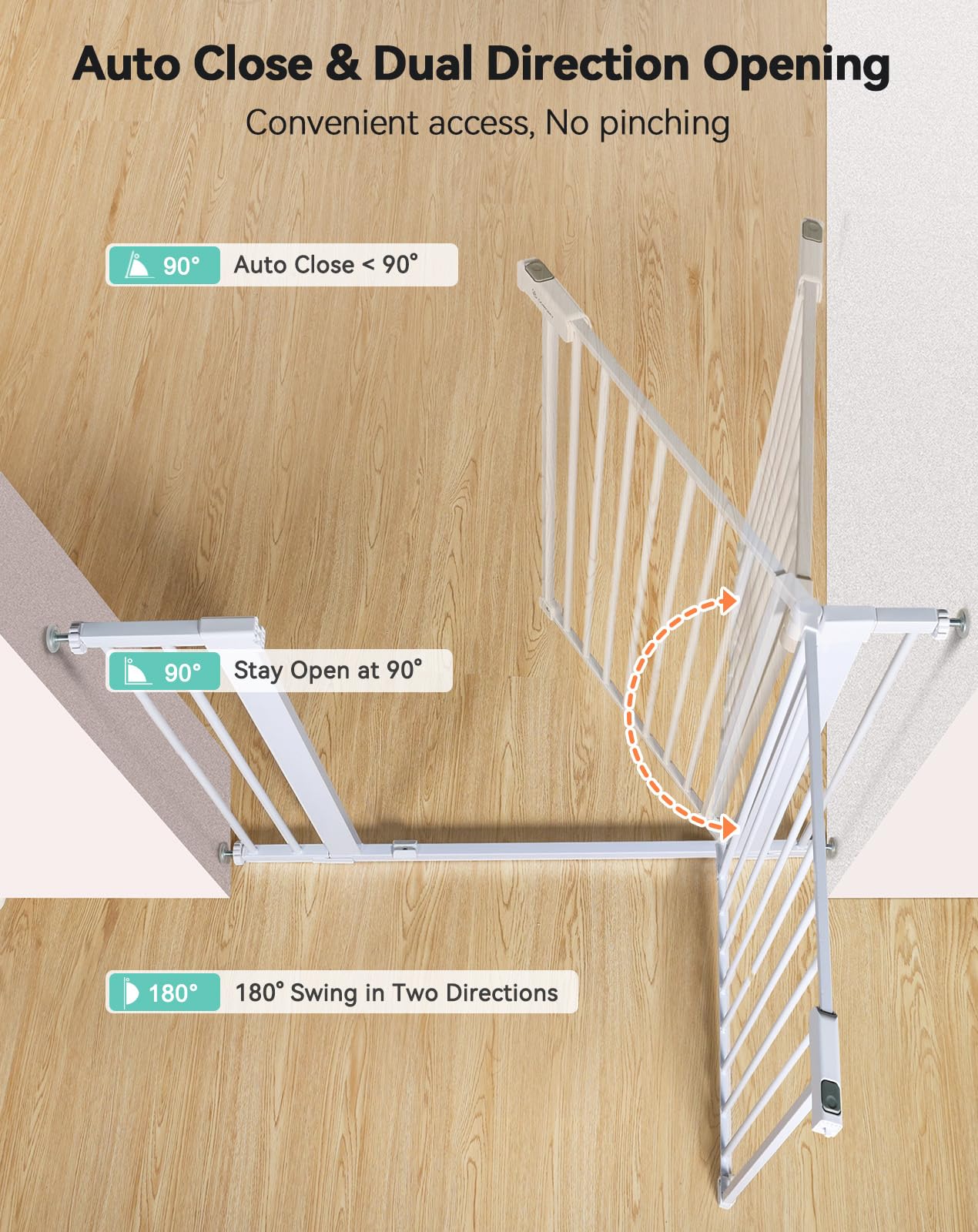 Comomy 36' Extra Tall Baby Gate For Stairs Doorways, Fits Openings 29.5' To 46' Wide, Auto Close Extra Wide Dog Gate For House, Pressure Mounted Easy Walk Through Pet Gate With Door, White