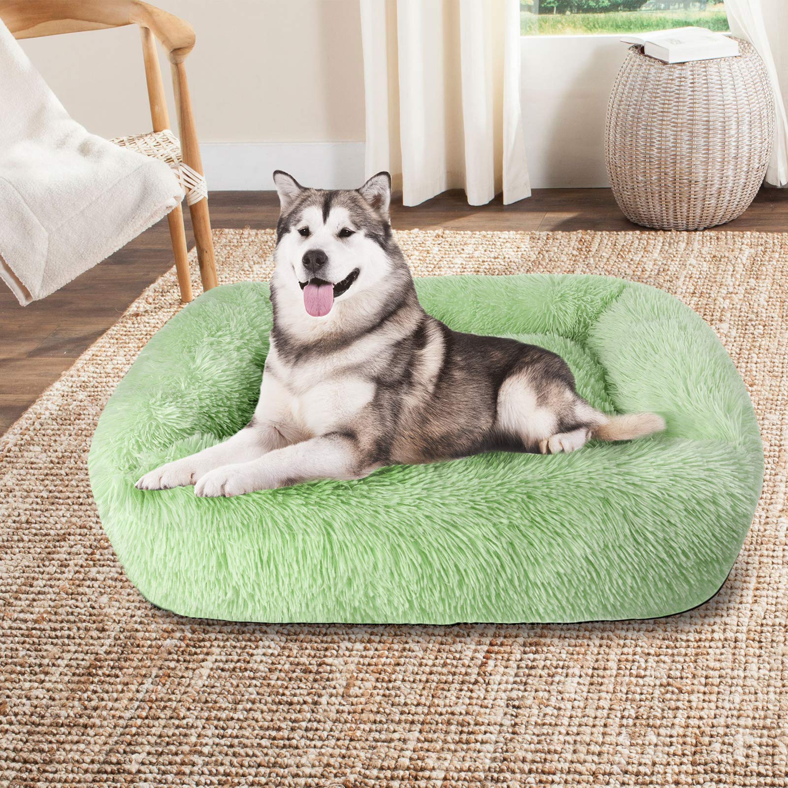 Lucky Monet Dog Bed For Medium Dogs - 26' X 22', Washable Calming Bed With Sides (M, Green)