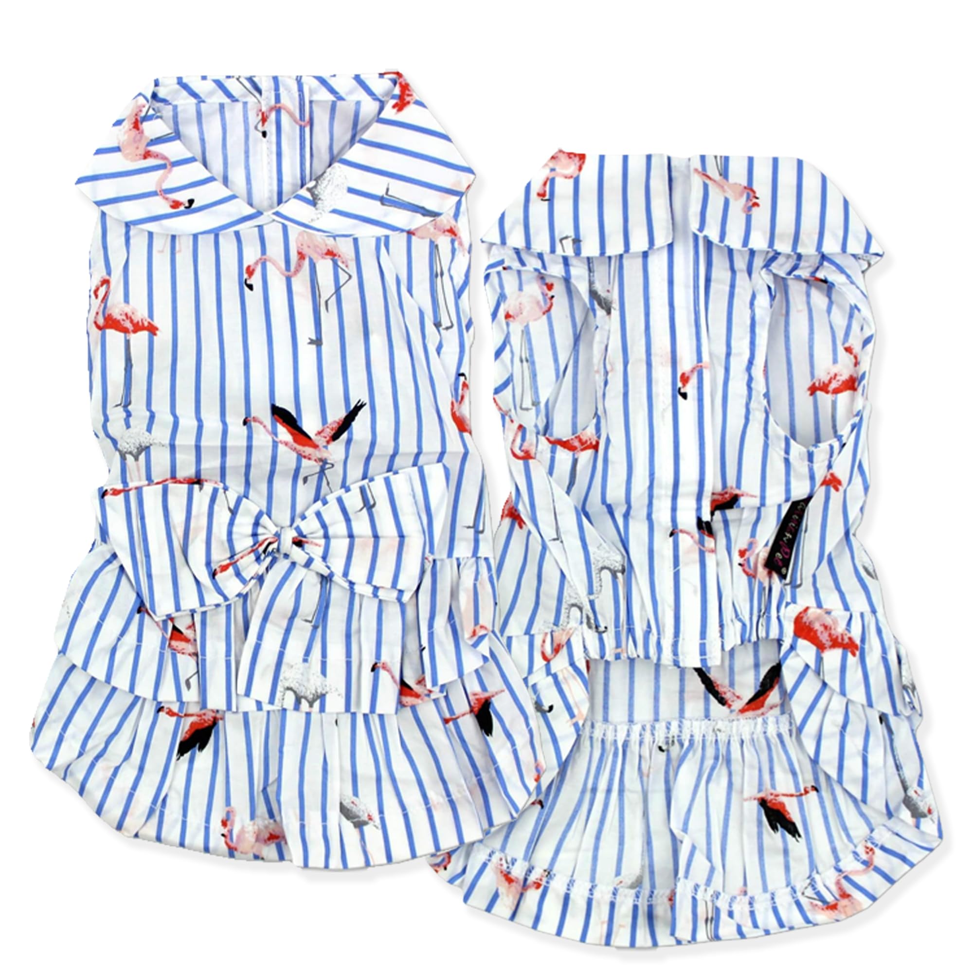 Parisian Pet Flamingo Dress - Girly Summer Dog Dress - 100% Cotton, Lightweight, Sleeveless - Large Dogs Girl Dress