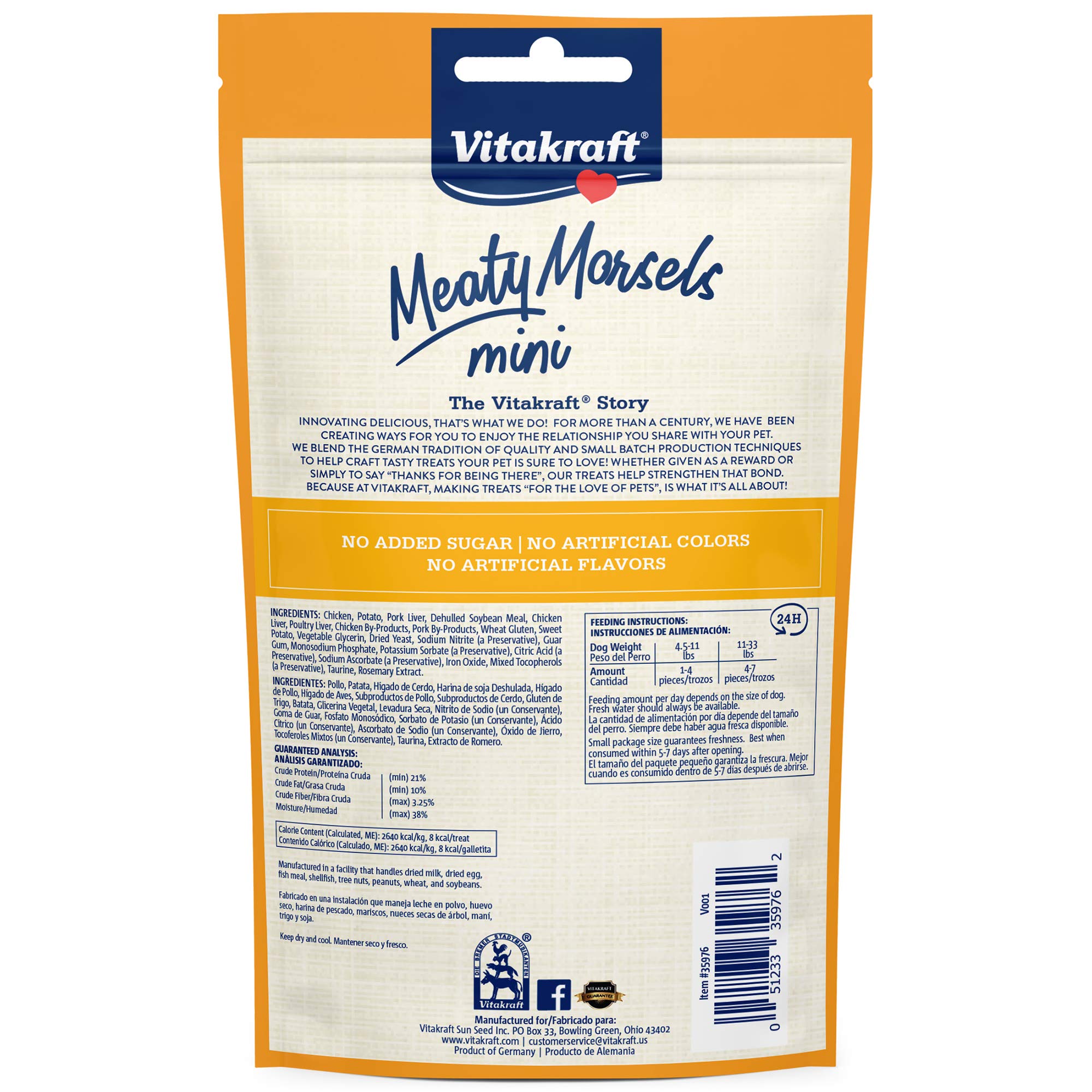 Vitakraft Meaty Morsels Mini Treats for Dogs - Chicken with Sweet Potatoes - Super Soft Dog Treats for Training - Two Layers of