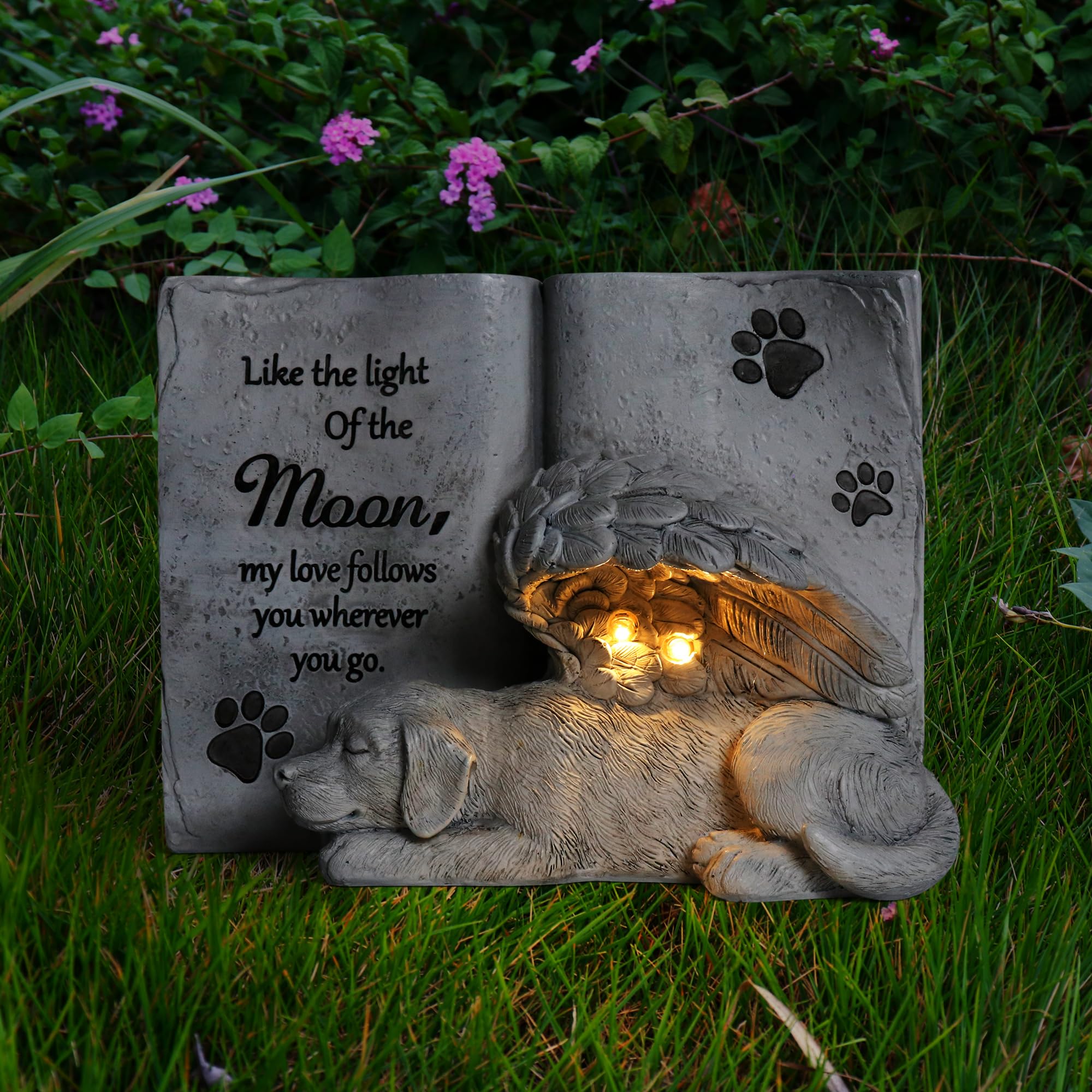 Solar Dog Angel Statue, Pet Dog Memorial Stone, Dog Memorial Gifts Or Garden Memorial Stone-Like The Light Of The Moon...