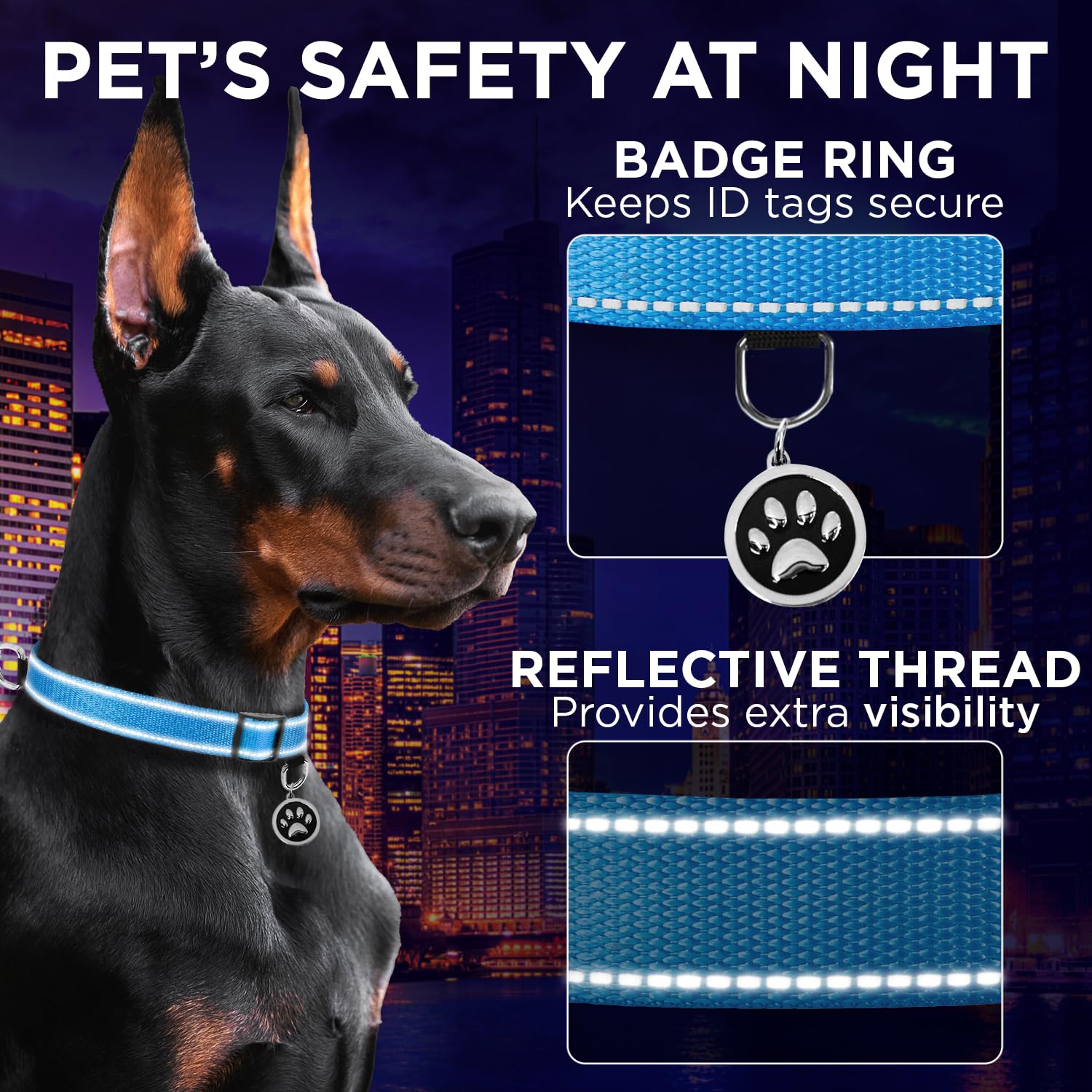 Teceum Reflective Pet Collar - Sky Blue - Xs - Extra Soft Padding - Basic Nylon Dog Collar - Quick Release Buckle - Fits Small,