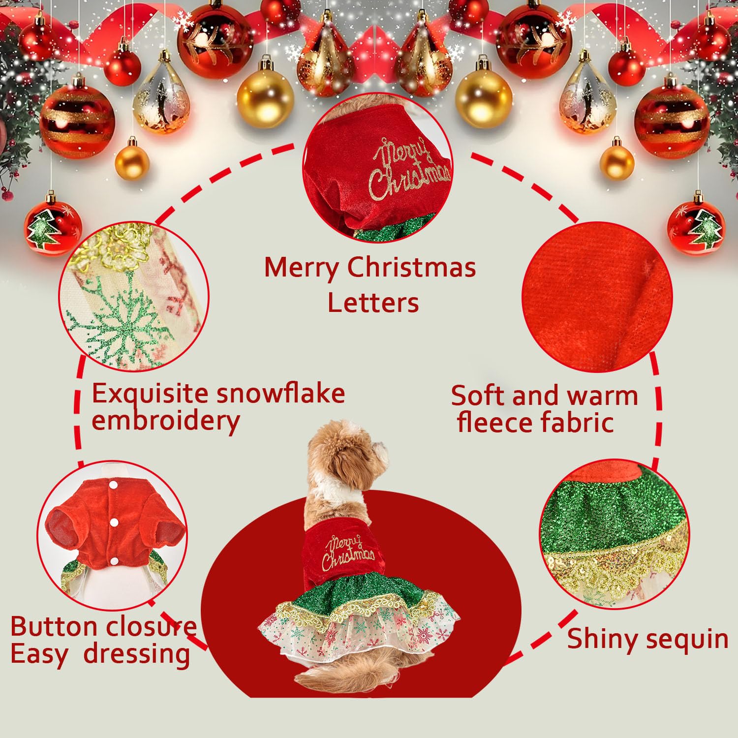 Muyaopet Merry Christmas Dog Dress Costume,Sparkly Pet Holiday Tulle Dress,Pet Winter Clothes For Small Dogs Girl,Cat Apparel(Me