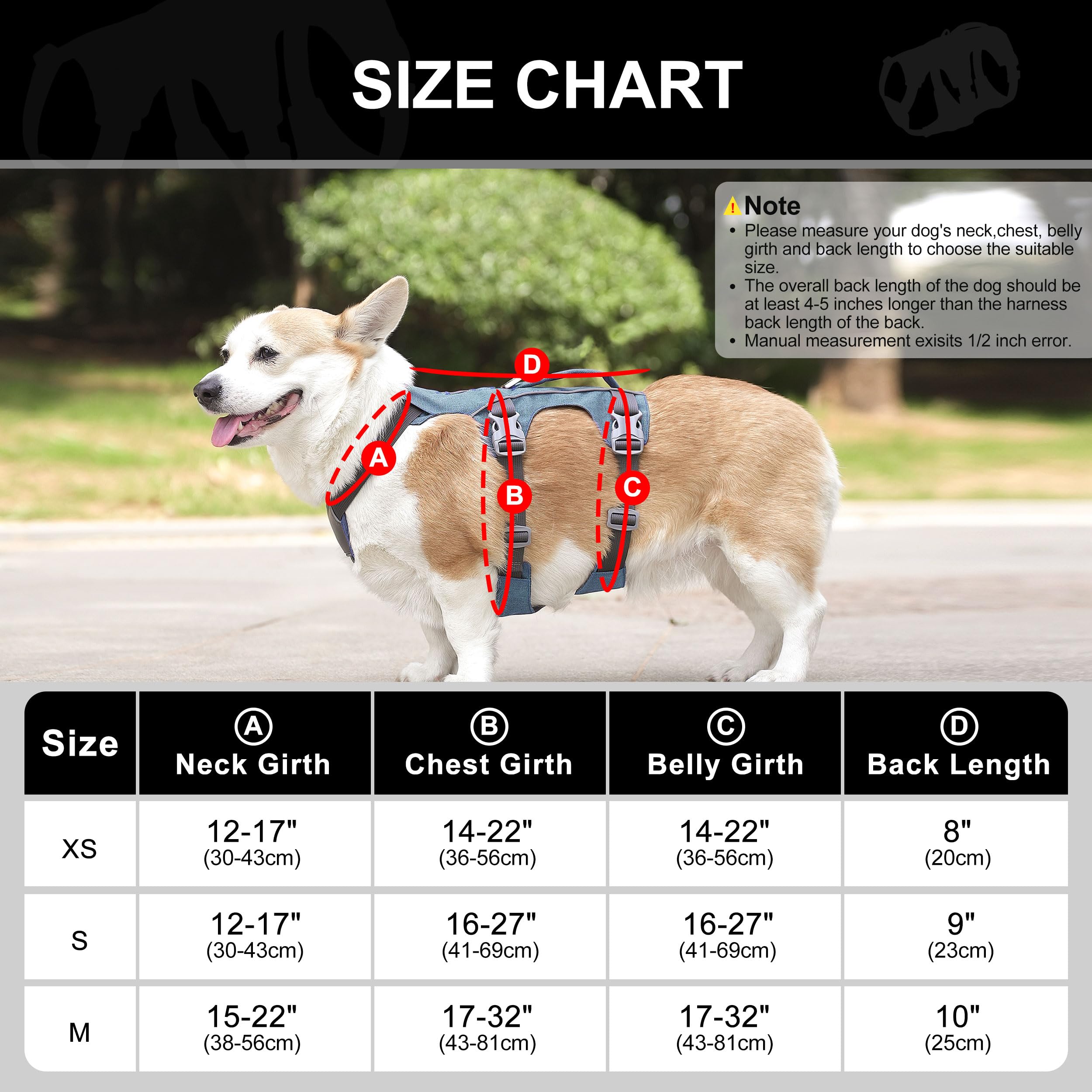 AKAILEA Dog Harness Medium Escape Proof, Reflective, Soft Nylon Vest, M (Neck 15-22", Chest 17-32"), Blue, for Walking & Training