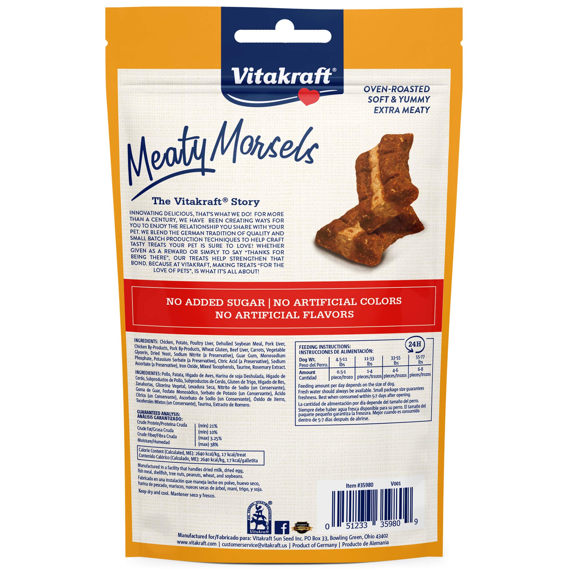 Vitakraft Meaty Morsels Dog Treats - Chicken with Beef & Carrots, Super Soft, 1 Count, Brown, Model 35980