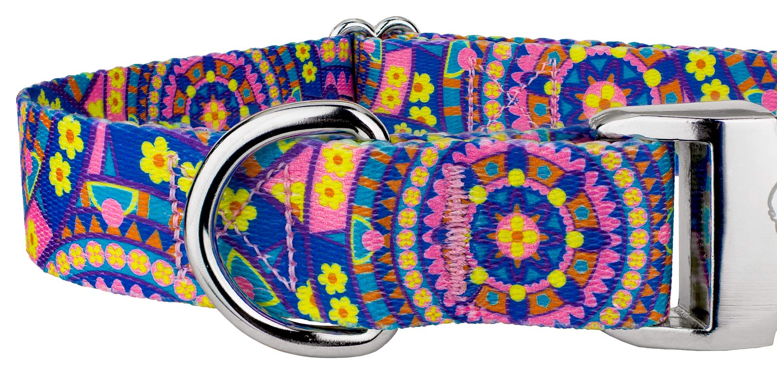 Country Brook Petz - Blue Boho Mandala Premium Dog Collar And Leash Set - Groovy Collection Featuring Far Out Designs (5/8 Inch,