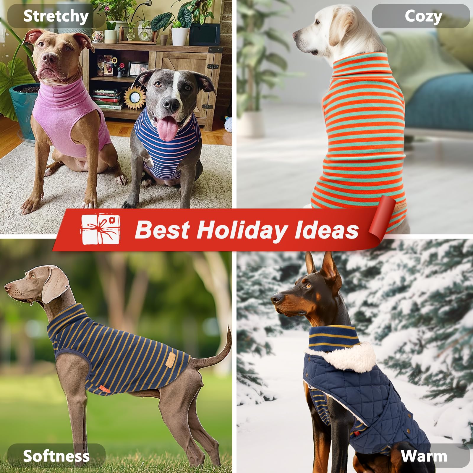 Kyeese 2Pack Dog Sweater Soft Dog Sweaters For Medium Dogs Male Stretchy Large Dog Sweater Turtleneck Dog Clothes Pullover Dog Sweatshirt Warm Dog Coats