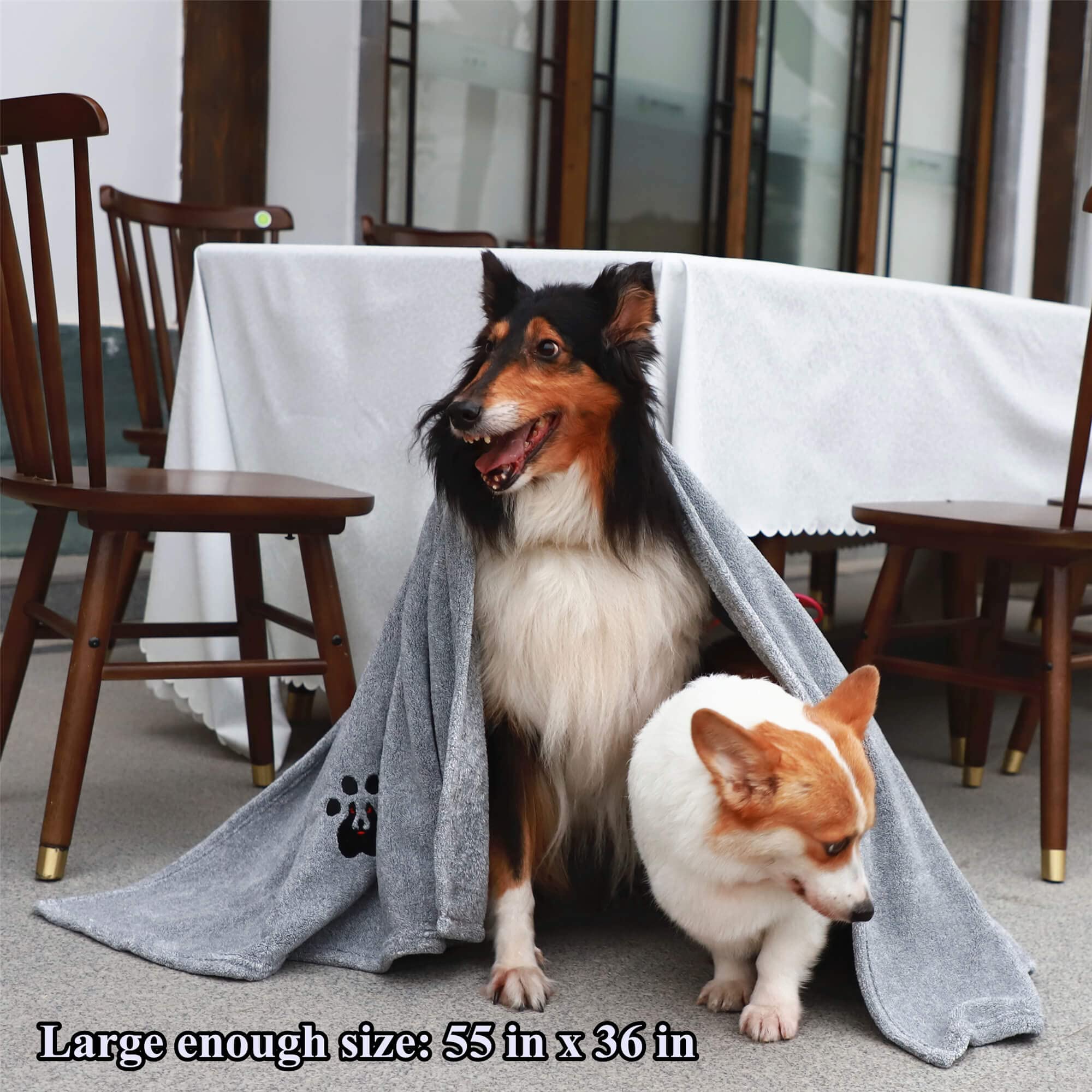 Dogvingpk Extra Large Dog Towels For Drying Dogs - Pack Of 2 - Super Absorbent Soft Microfiber Pet Bath Grooming Towel For Dogs Cats And Other Pets (Xl-55' * 36', Green And Gery)