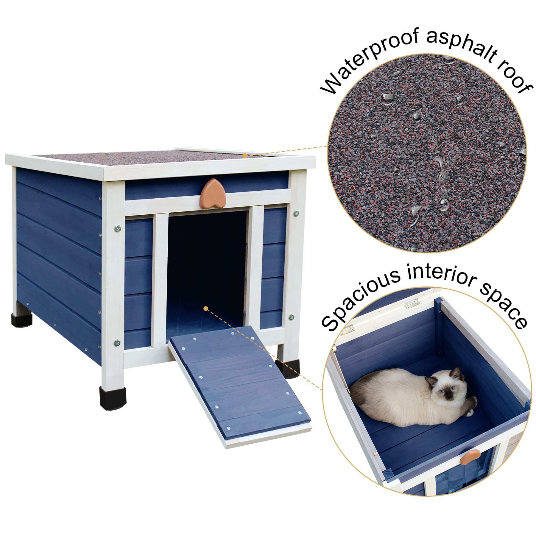 Waterproof Cat House For Outdoor Cats, Wooden Small Pet House Outside, Weatherproof Feral Cat Shelter With Elevated Floor And Lo
