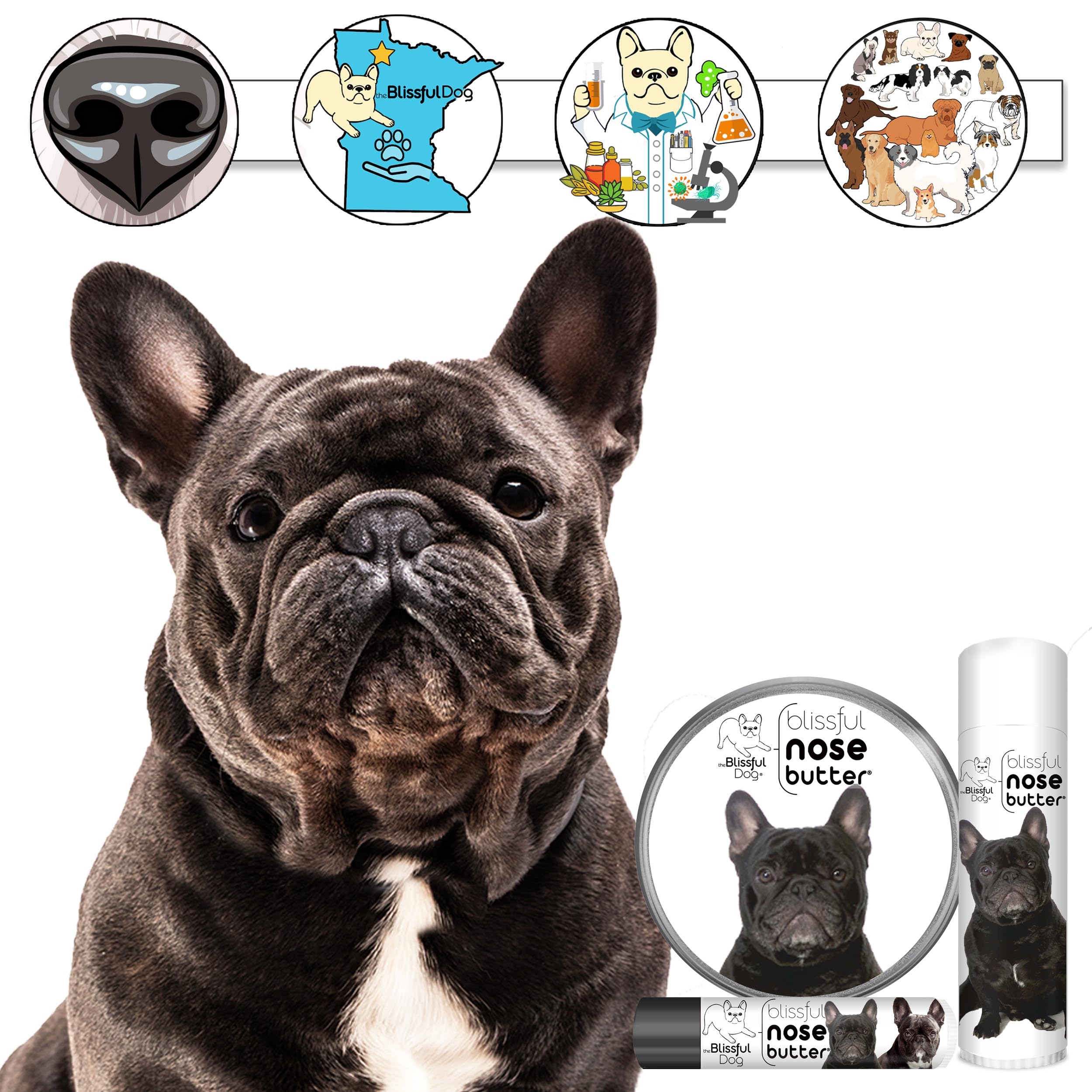 The Blissful Dog French Bulldog Brindle Unscented Nose Butter - Dog Nose Butter, 4 Ounce
