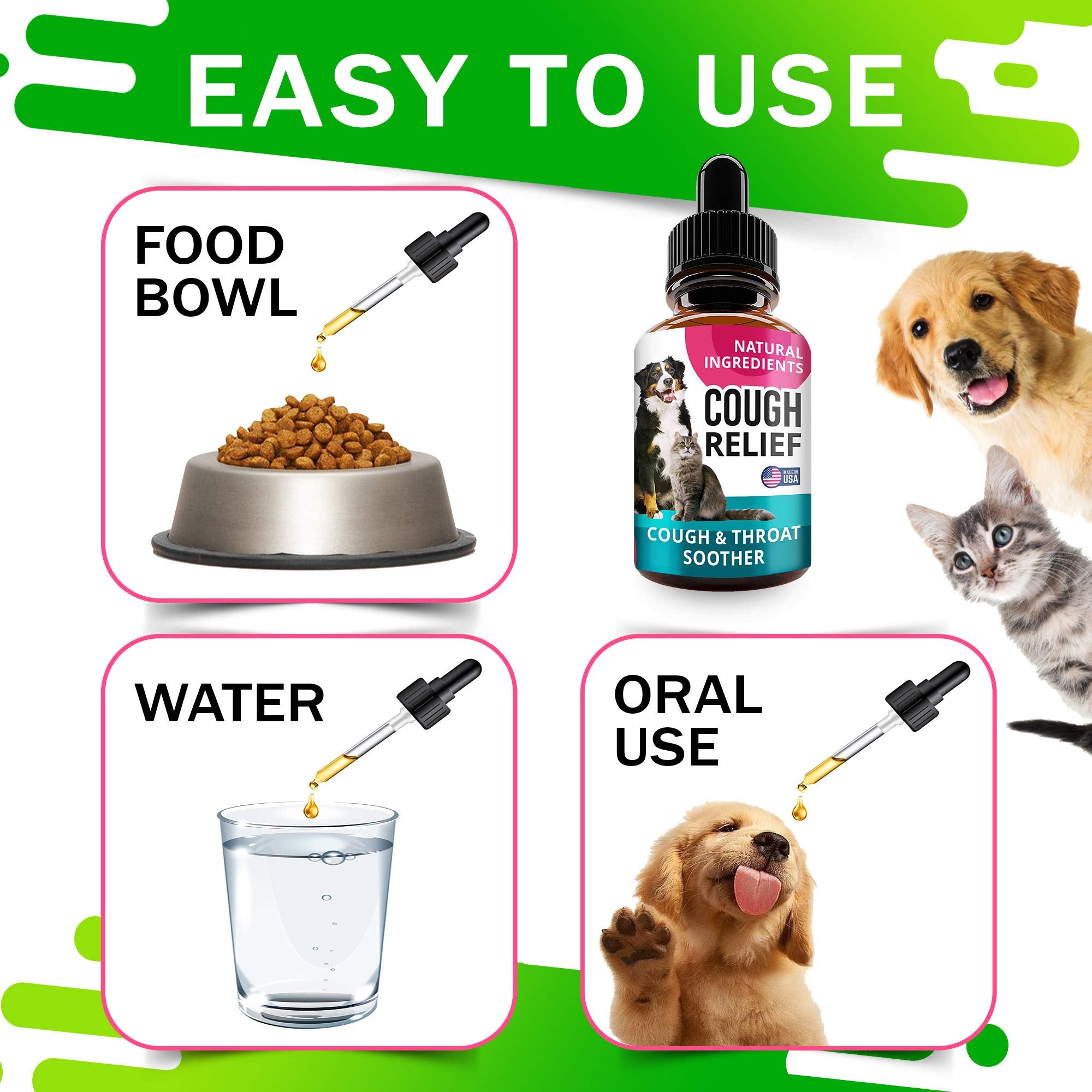 Kennel Cough Drops for Dogs and Cats - 2oz Pet Herbal Remedy - Throat Soother - Homeopathic Respiratory Support - Dry, Wet & Bar
