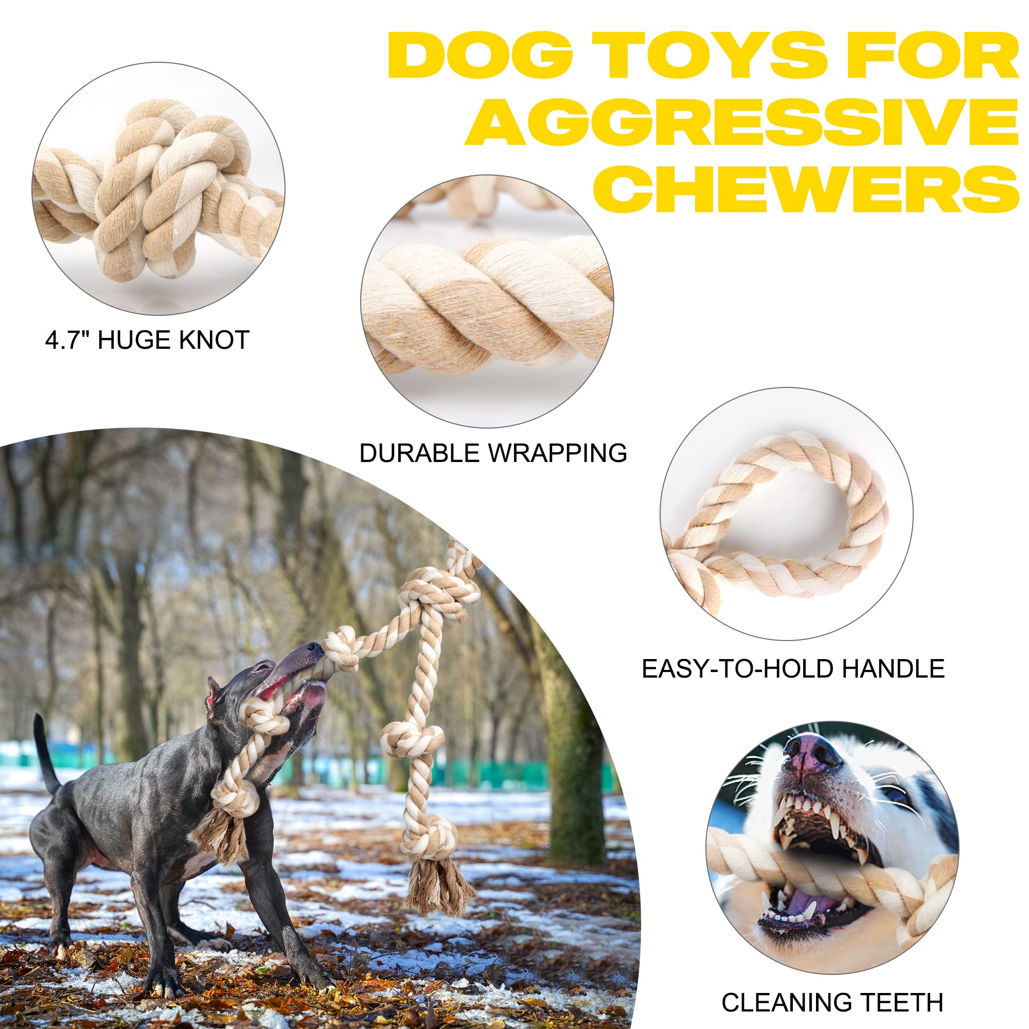 Fida Dog Rope Toys For Aggressive Chewers,Large Dog Toy Designed For Tug Of War, Tough Dog Rope Toy Indestructible Made Of Undye
