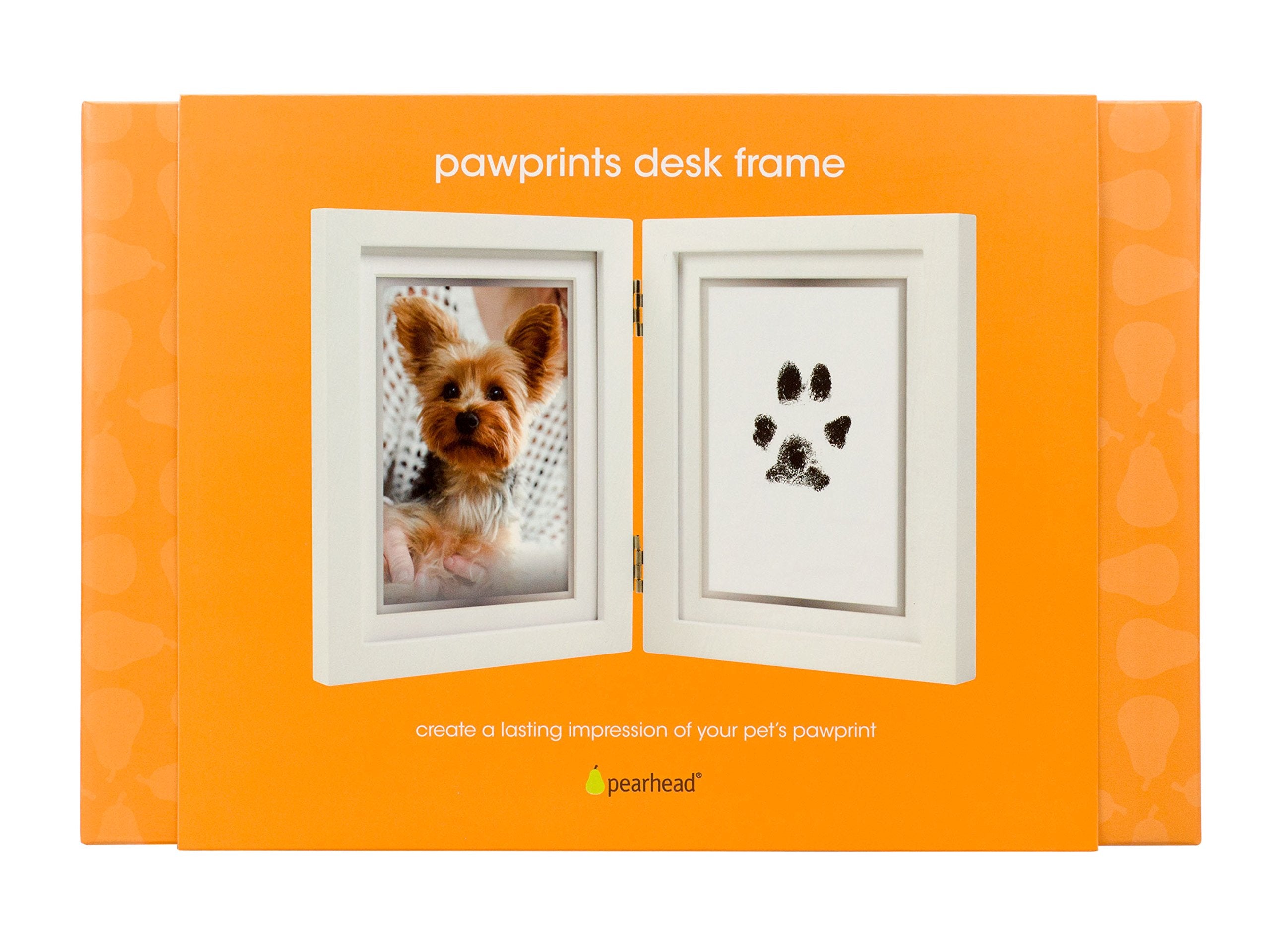 Pearhead Pet Pawprints Desk Picture Frame, Pet Memorial Keepsake, White Photo Frame For Pet, Imprint Kit