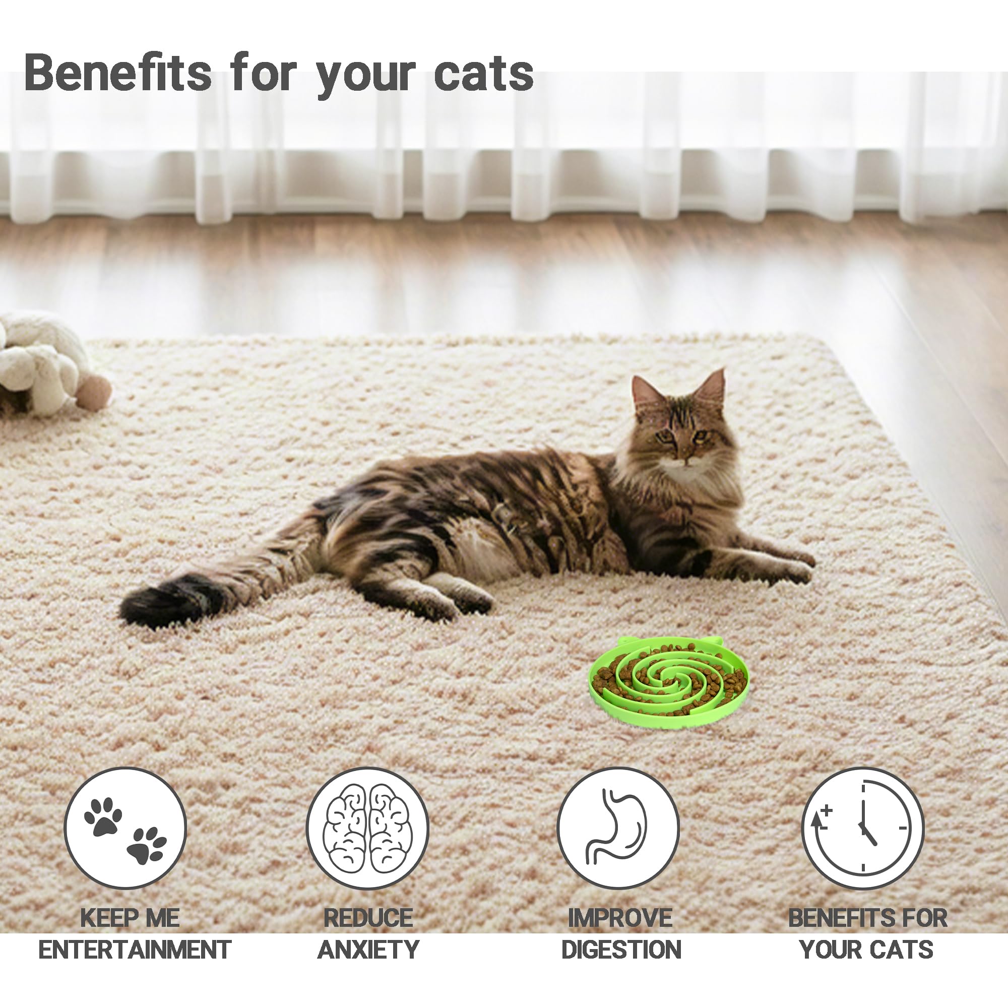 Bifeaw Slow Feeder Cat Bowl, Easy to Clean Silicone Bowl, Ideal for Dry and Wet Food (Orange and Cyan)