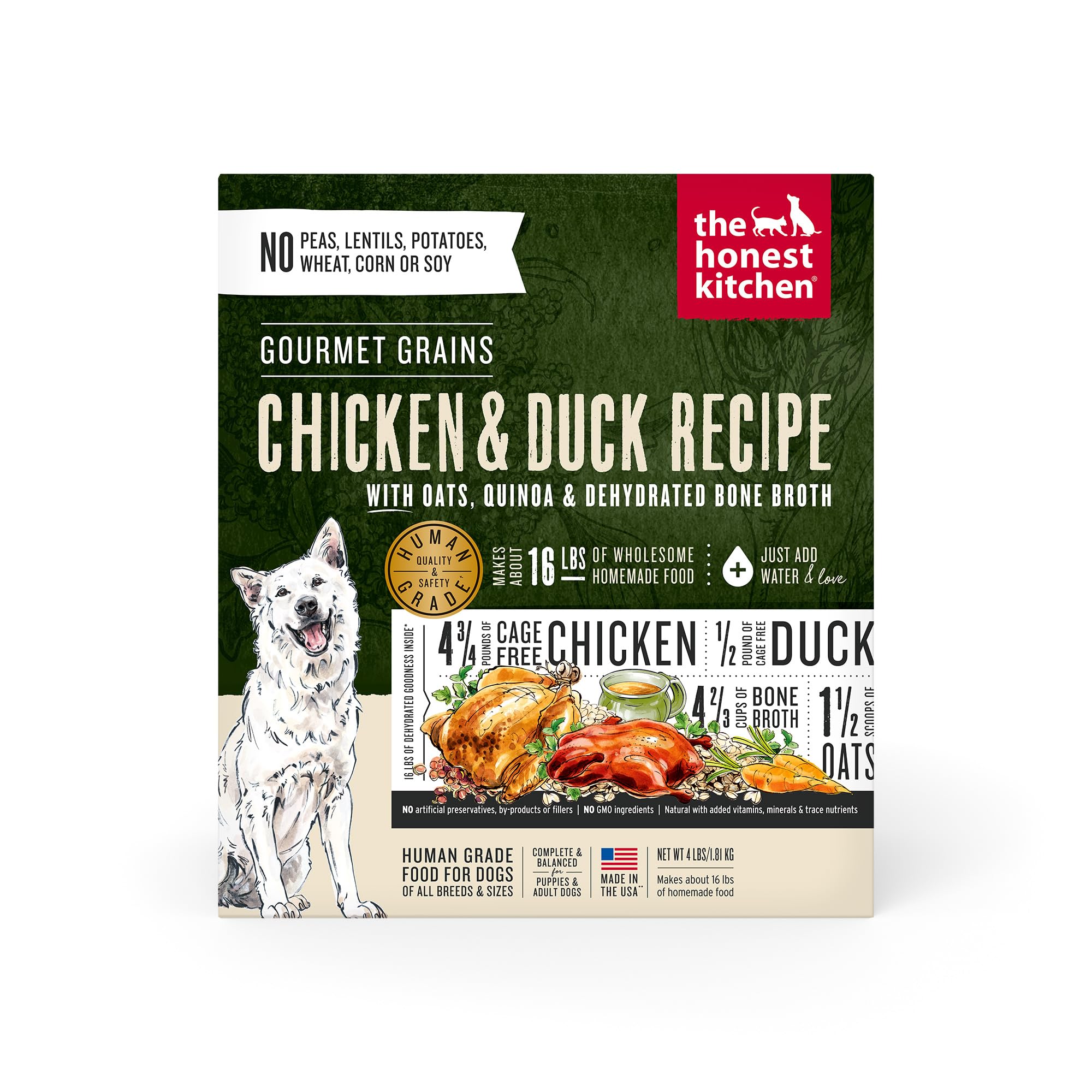 The Honest Kitchen Human Grade Dehydrated Gourmet Grains Chicken & Duck Dog Food, 4 lb Box