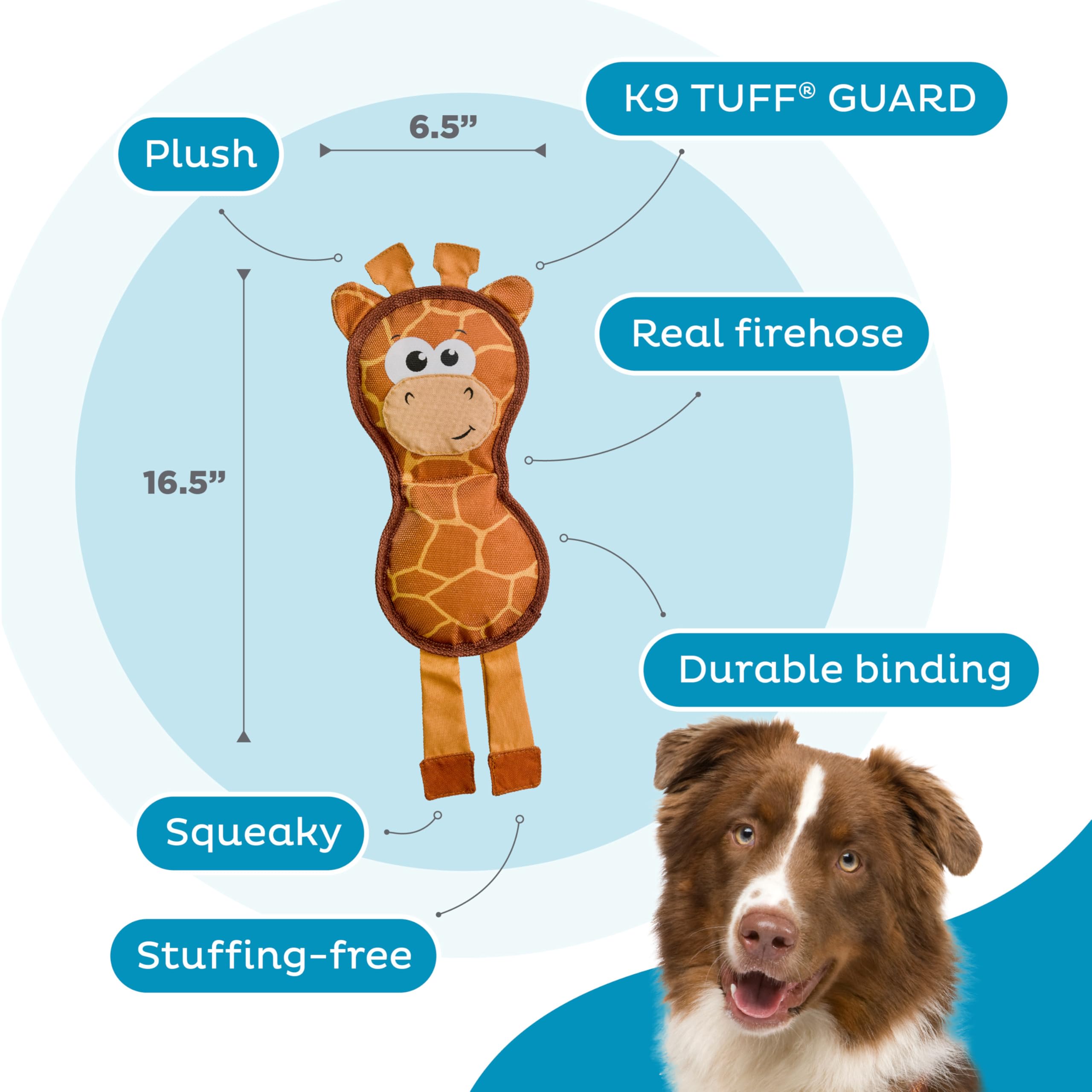 Outward Hound Fire Biterz Giraffe Plush Dog Toy, Medium, Brown Firehose, Model 69861