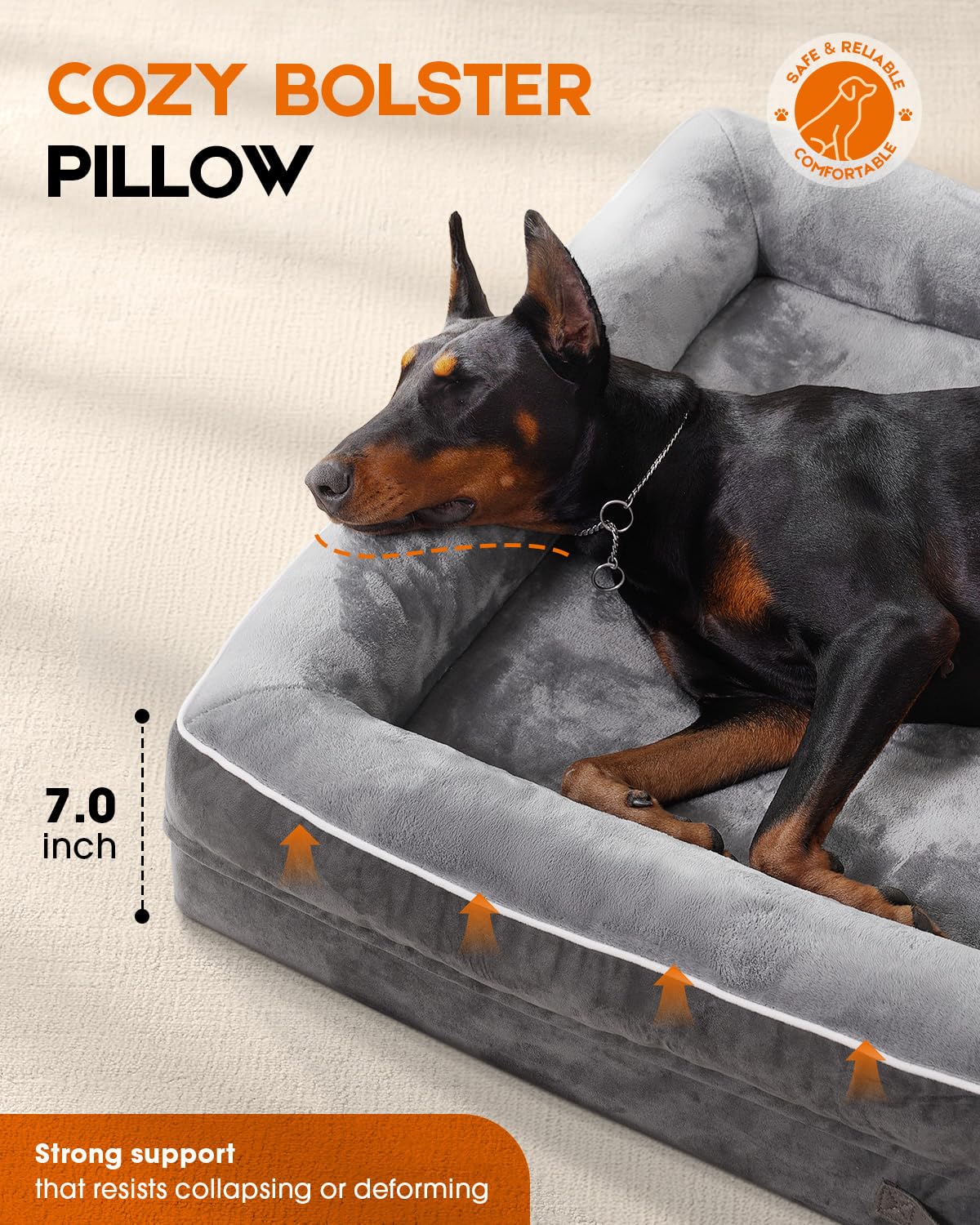 Large Orthopedic Dog Bed With Egg Foam Couch, Removable Washable Cover, Waterproof, Non-Slip Base, Four-Sided Bolster Cushion, G