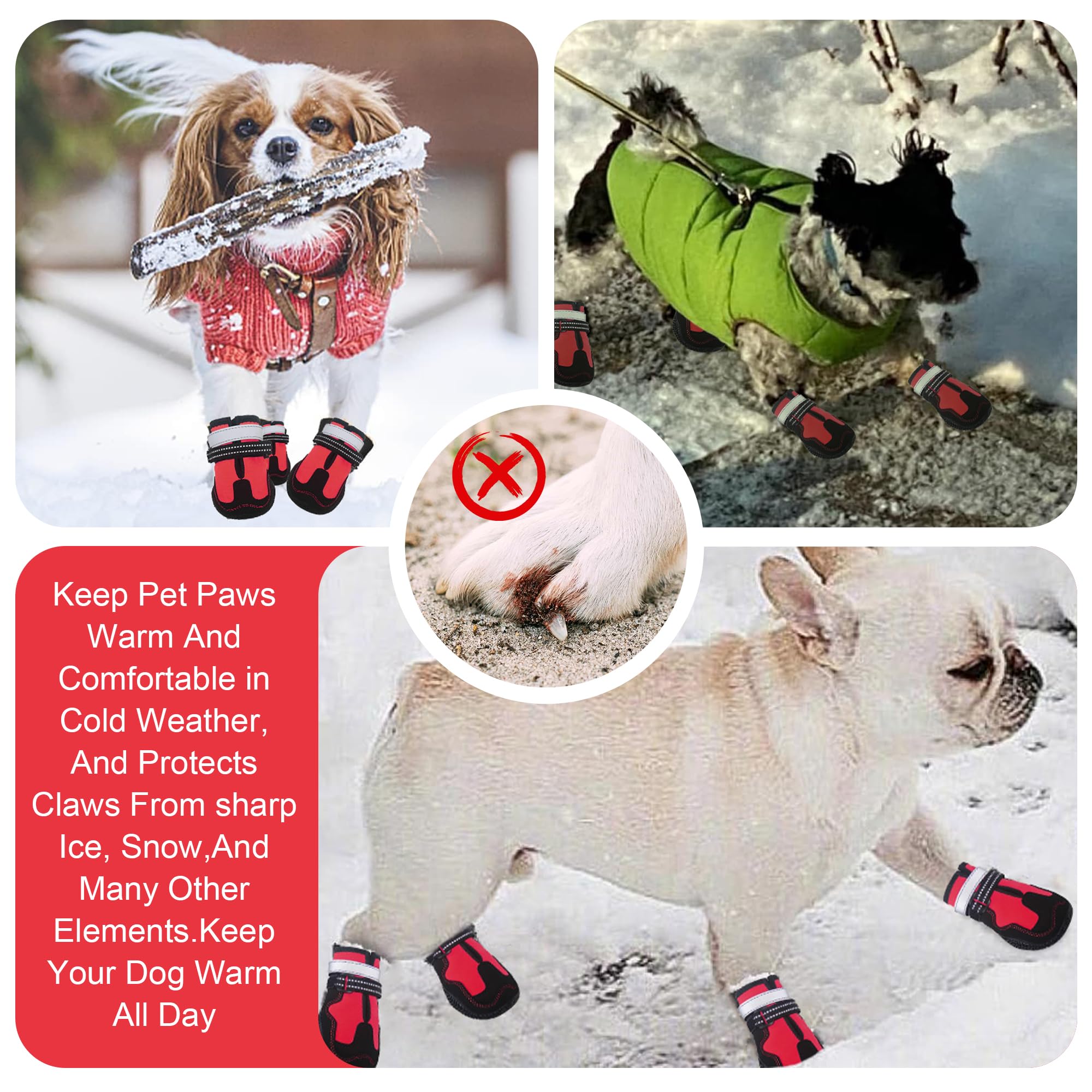 Dog Shoes For Large Small Medium Dogs Warm Non-Slip Protective Dog Boots For Winter Cold Pavement Waterproof Cotton Paw Protecto