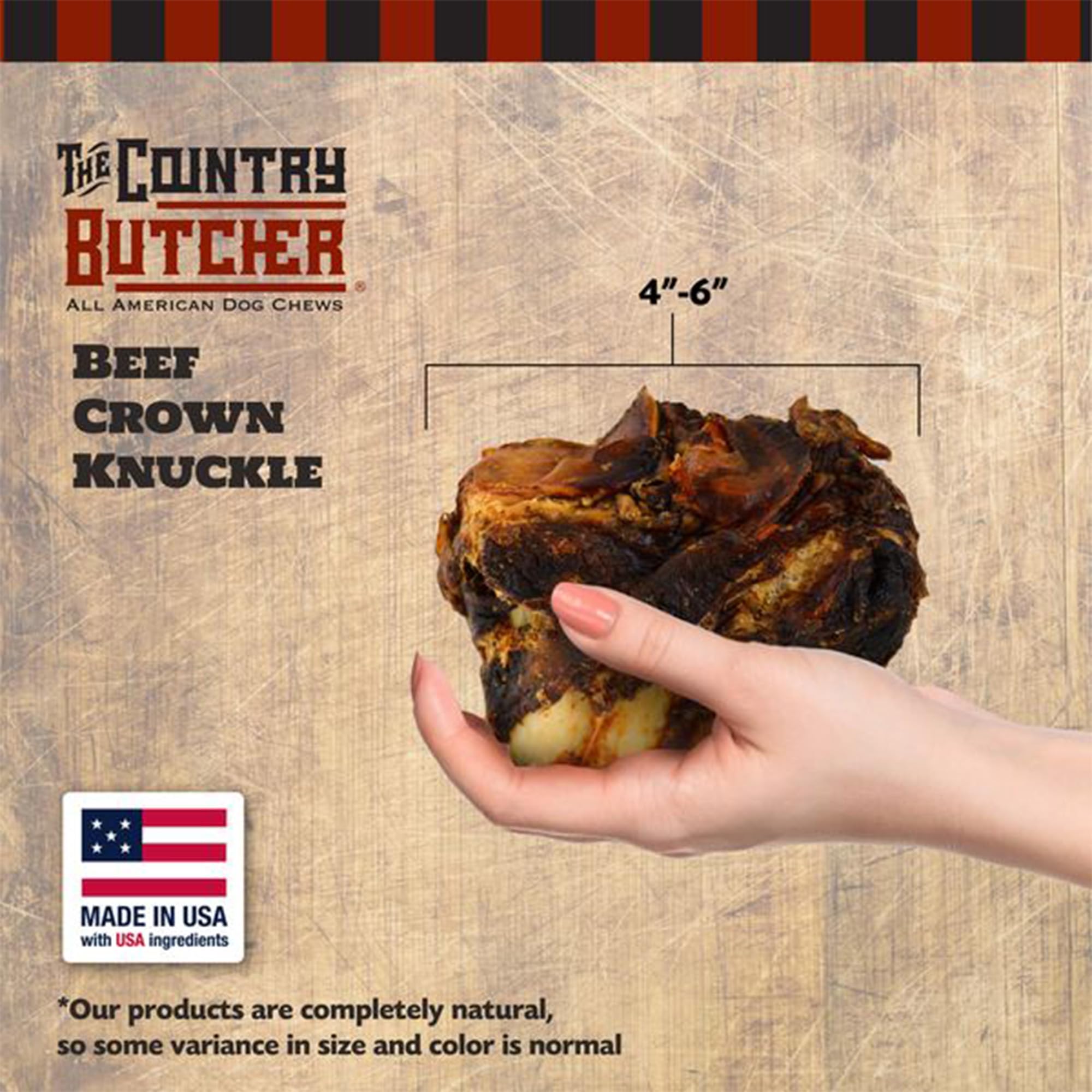 THE COUNTRY BUTCHER Beef Knuckle Dog Bones for Aggressive Chewers, Large and Medium Breed Dog Treat, Natural, Tough, Chew Toy, M