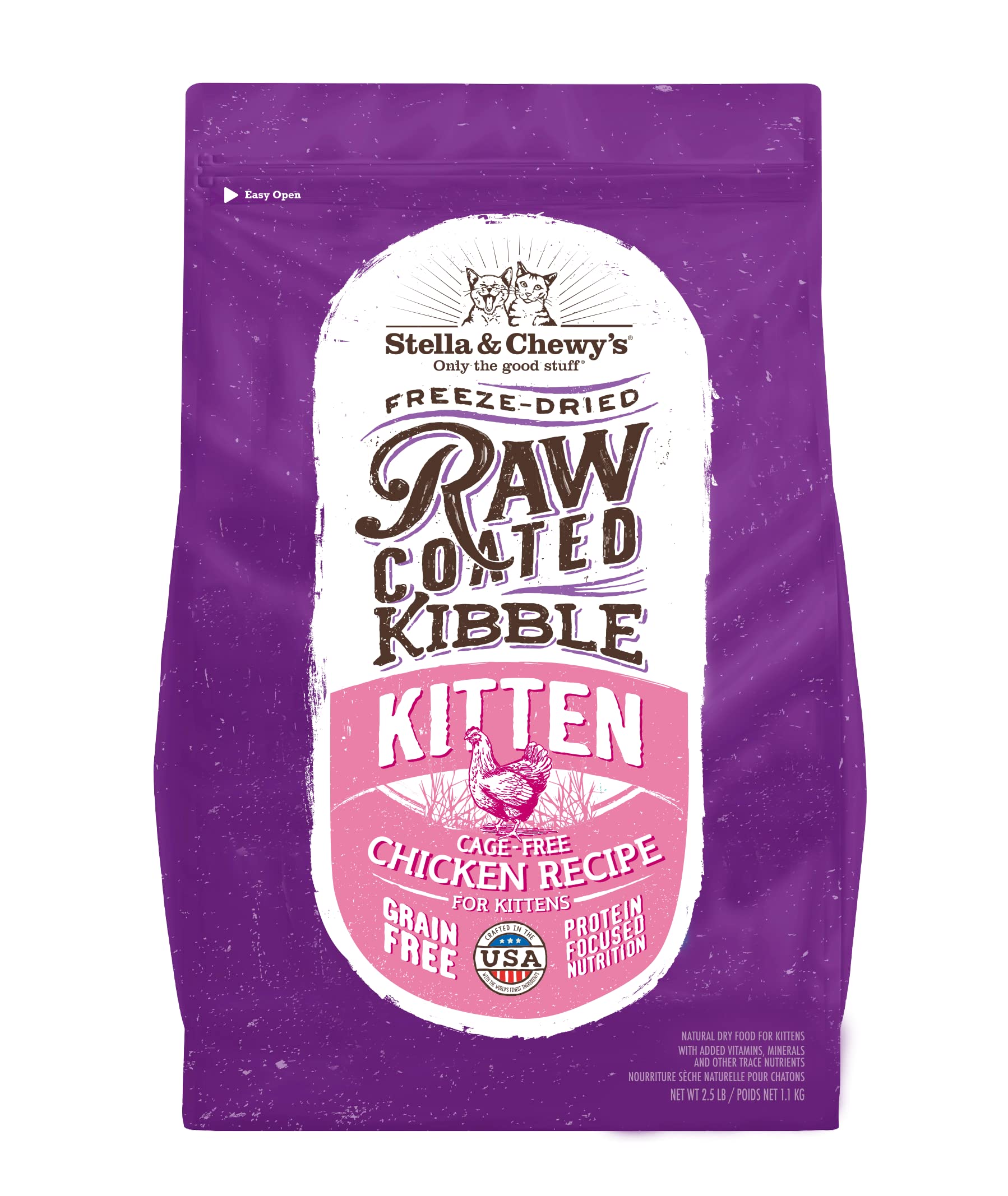 Stella & Chewys Raw Coated Premium Kibble Cat & Kitten Food - Grain Free, Protein Rich Meals - Cage-Free Chicken for Kittens Re