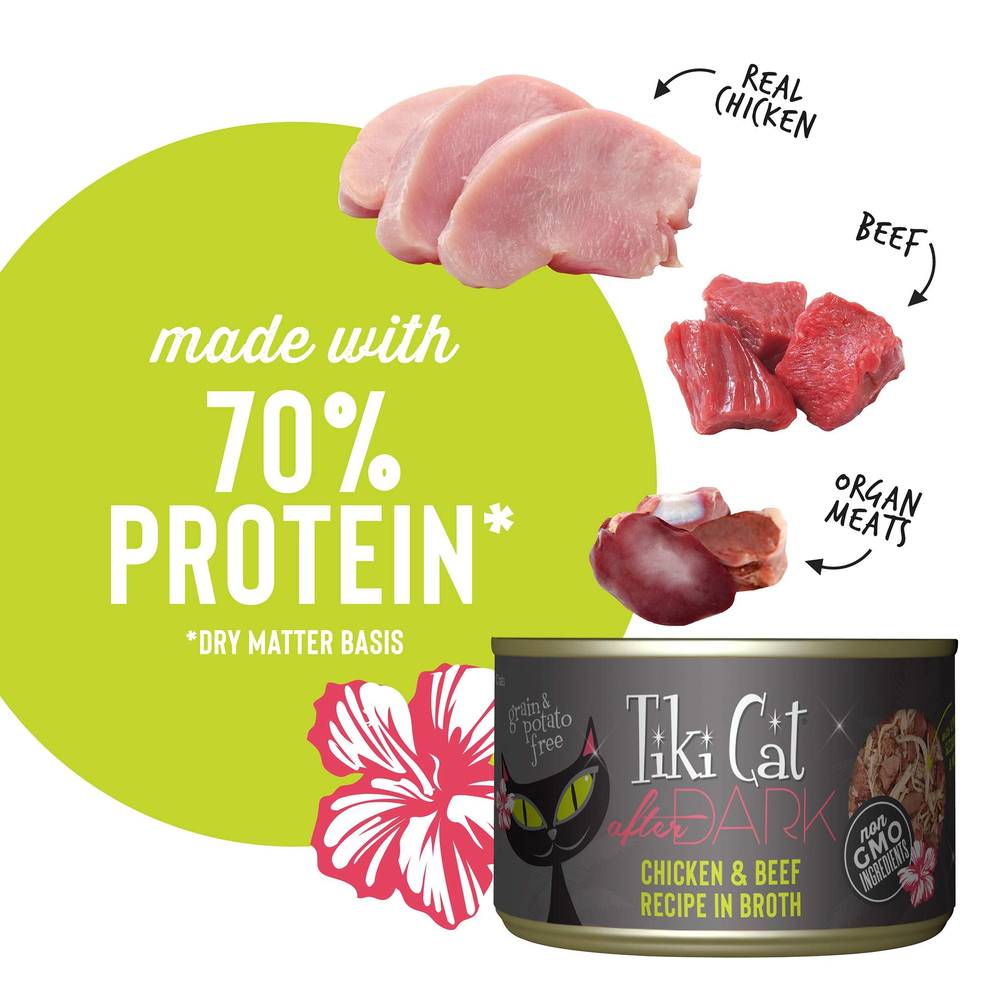 Tiki Cat After Dark, Chicken & Beef, High-Protein and 100% Non-GMO Ingredients, Wet Cat Food for Adult Cats, 5.5 oz. Cans (Pack