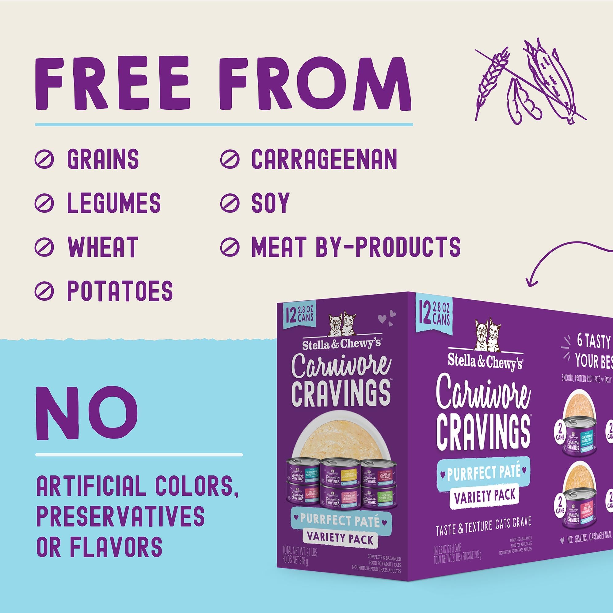 Stella & Chewys Carnivore Cravings Purrfect Pat   - Premium Grain-Free Wet Cat Food - 6 Flavor Variety Pack - High Protein with