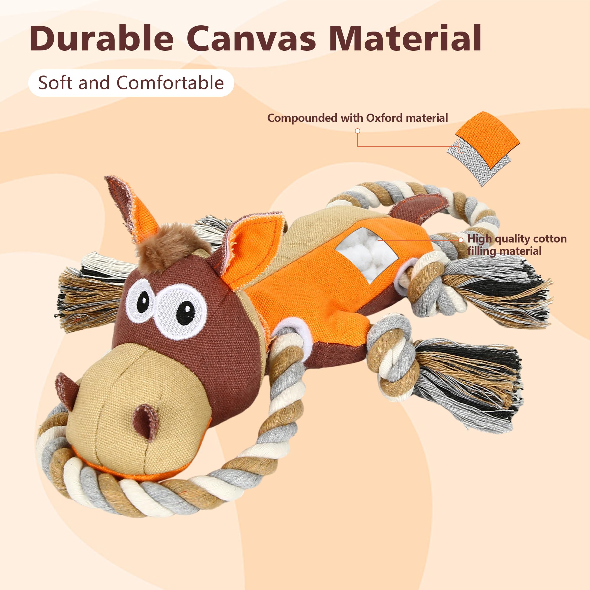 IOKHEIRA Indestructible Dog Toys for Aggressive Chewers, Squeaky Orange Donkey, Tough Chew Toy for Large Dogs and Puppies