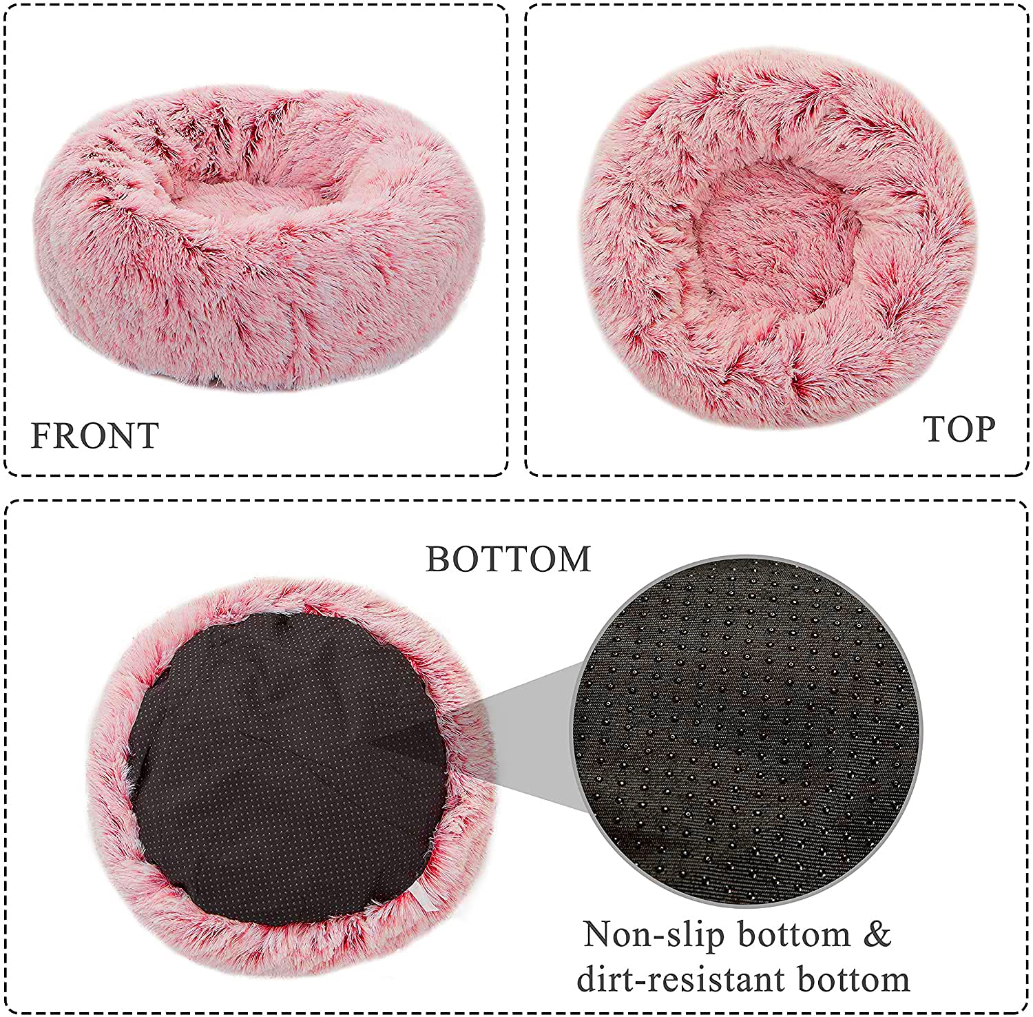 Tormays Calming Donut Dog Bed Medium, Plush Round Cuddler Dog & Cat Bed, Anit-Anxiety Marshmellow Fluffy Faux Fur Cushion (24',