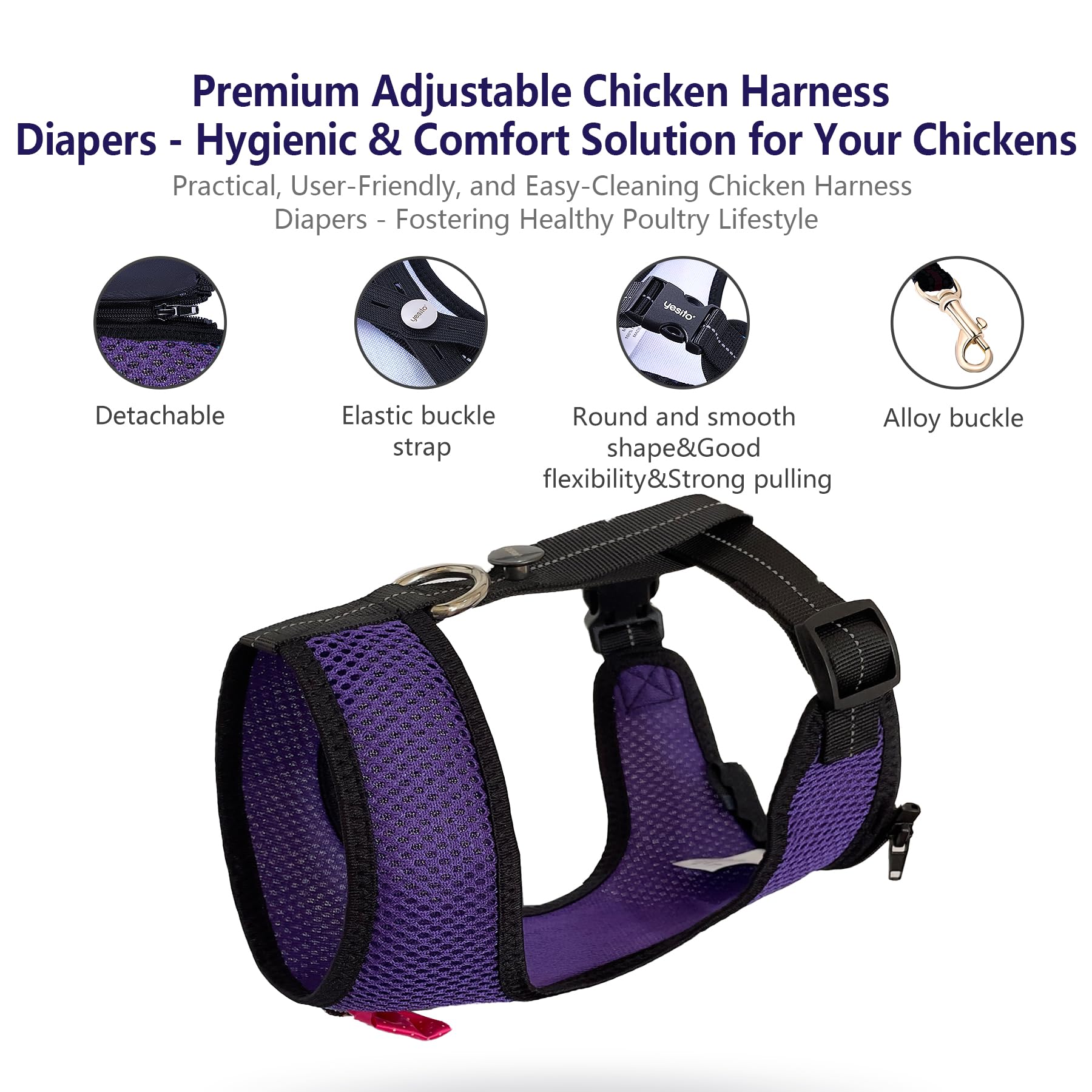 Yesito Chicken Harness Hen Size with 5.5-Foot Matching Belt