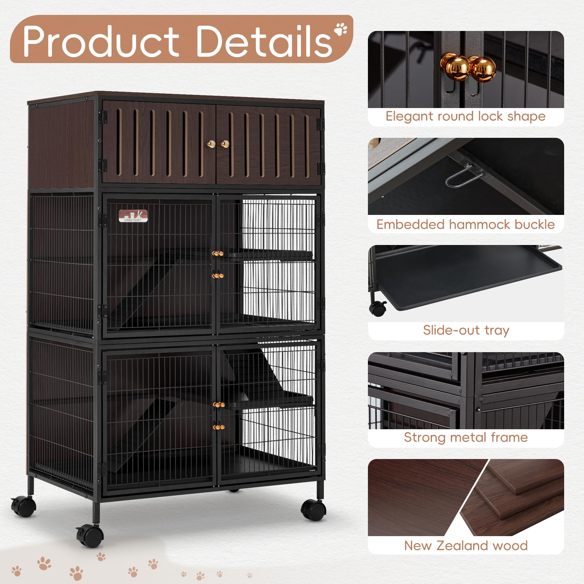 Habutway 50''H Metal Large Ferret Cage, Rolling Chinchilla Cage With Removable Ramps& Double Door, Critter Nation With Locker, R