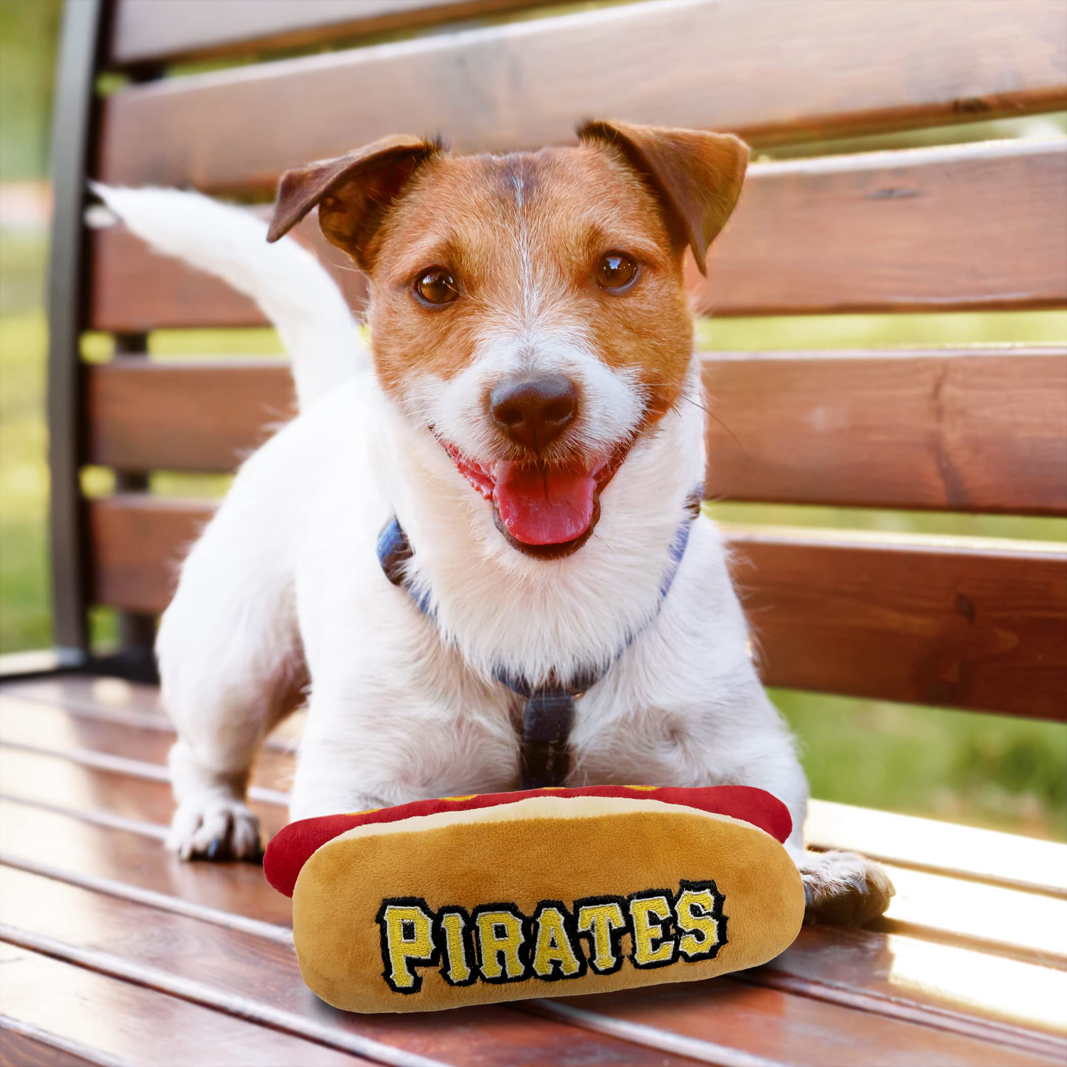 Pets First Mlb Pittsburgh Pirates Plush Dog Toys - Stadium Theme Snacks - Cutest Plush Hot-Dog Toy For Dogs & Cats With Inner Sq