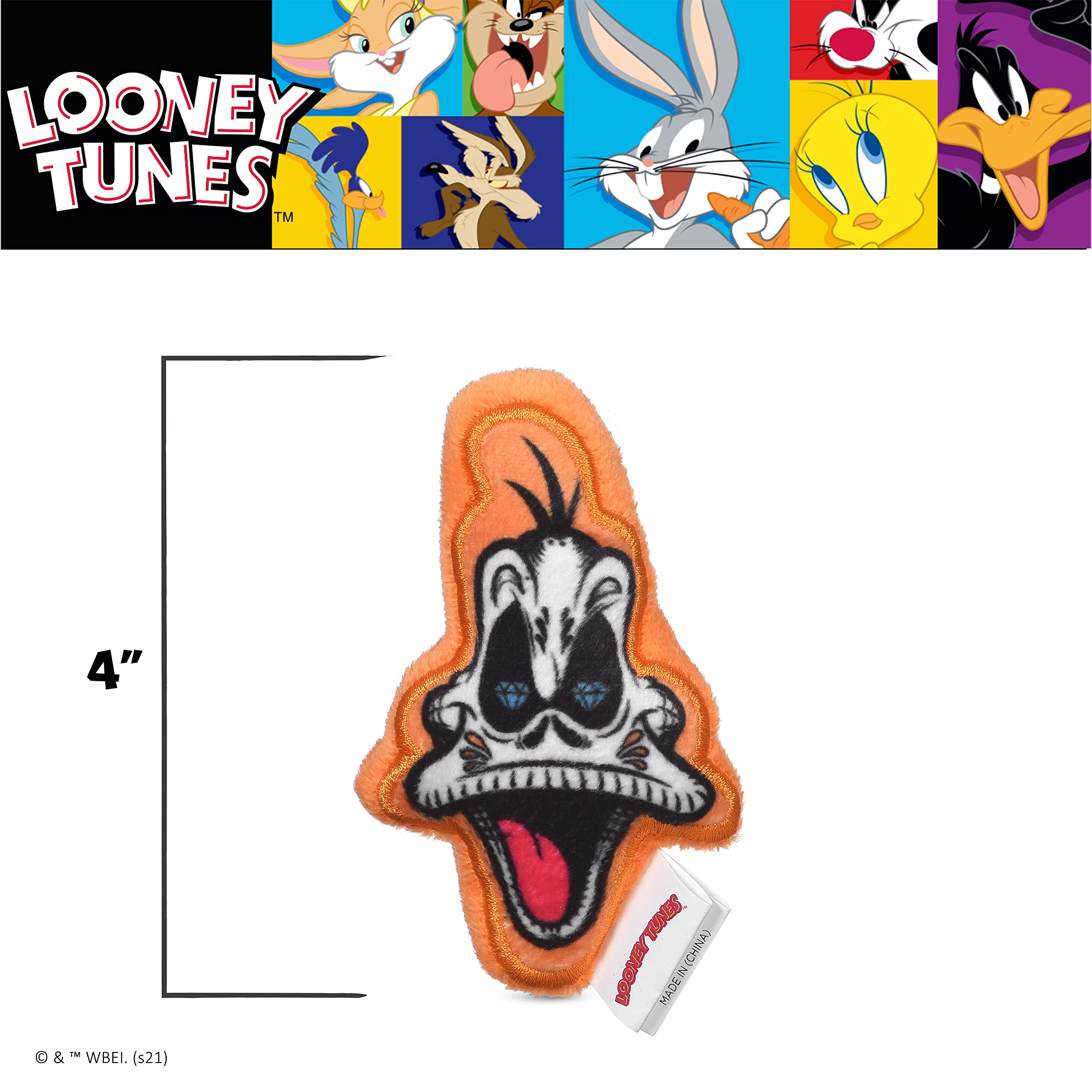 Looney Tunes For Pets Halloween Daffy Duck Silhouette Flattie Style Pet Squeaker Toy With Day Of The Dead Designs| Squeaky Dog Toy Small Dog Toy For Small Dogs | Halloween Dog Chew Toys, 4' (Ff16970)