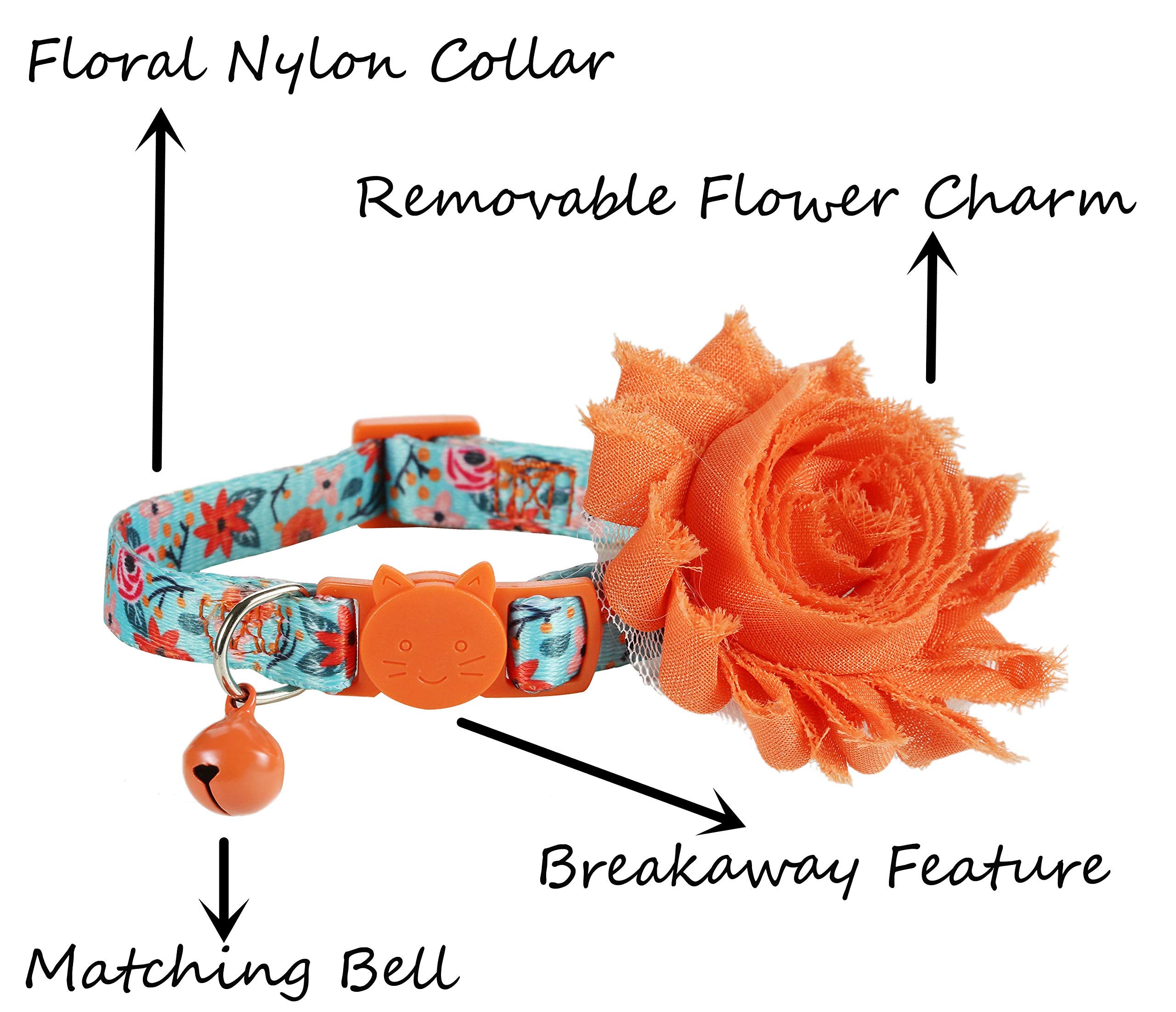 Boombone Girl Cat Collar With Removable Flower And Bell, Breakaway Floral Kitten Collar