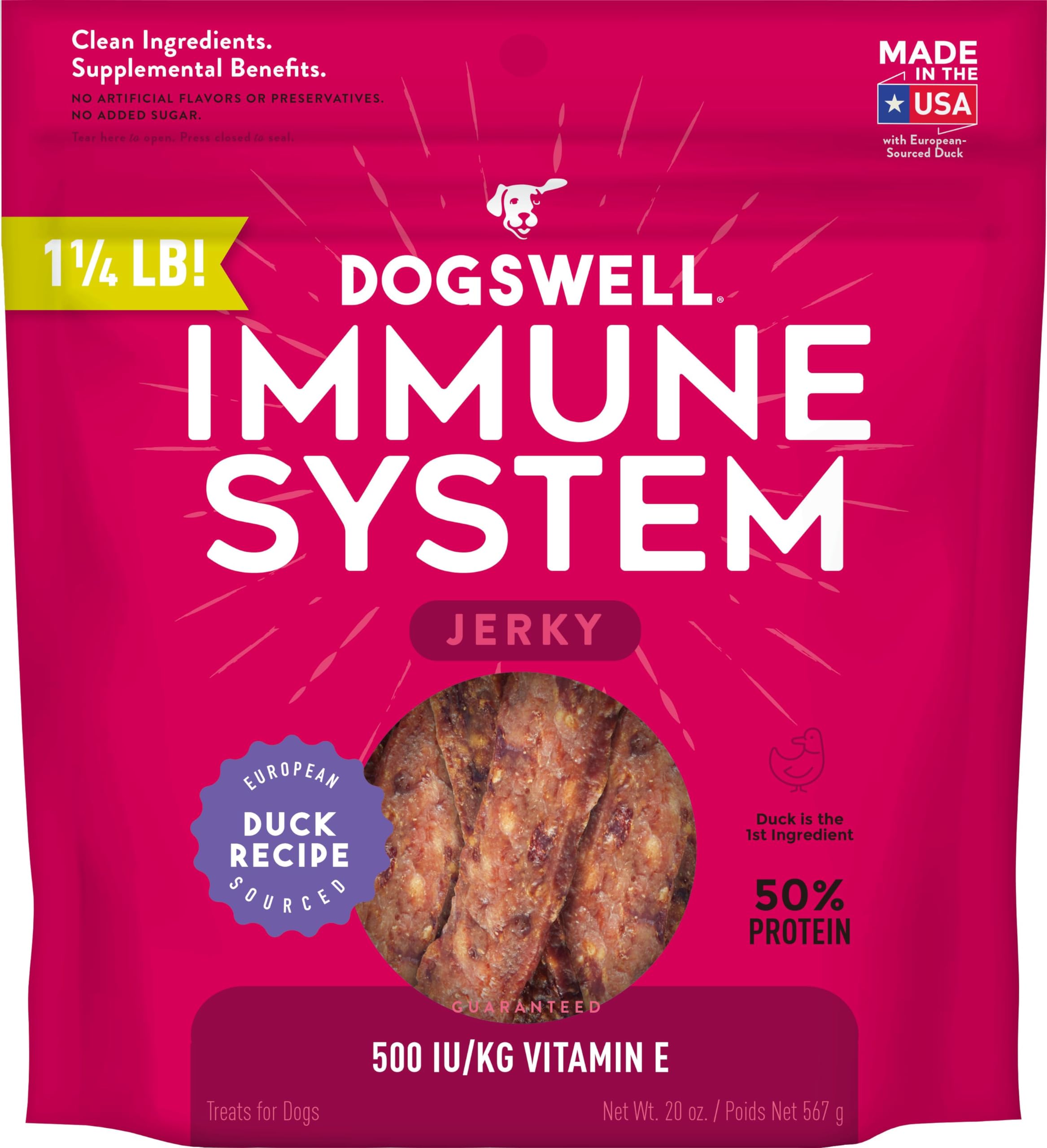 Dogswell Immunity & Defense, Flaxseed Oil, Turmeric, Vitamin E & A, Healthy Aging, Duck Jerky 20 oz, Model: 842222