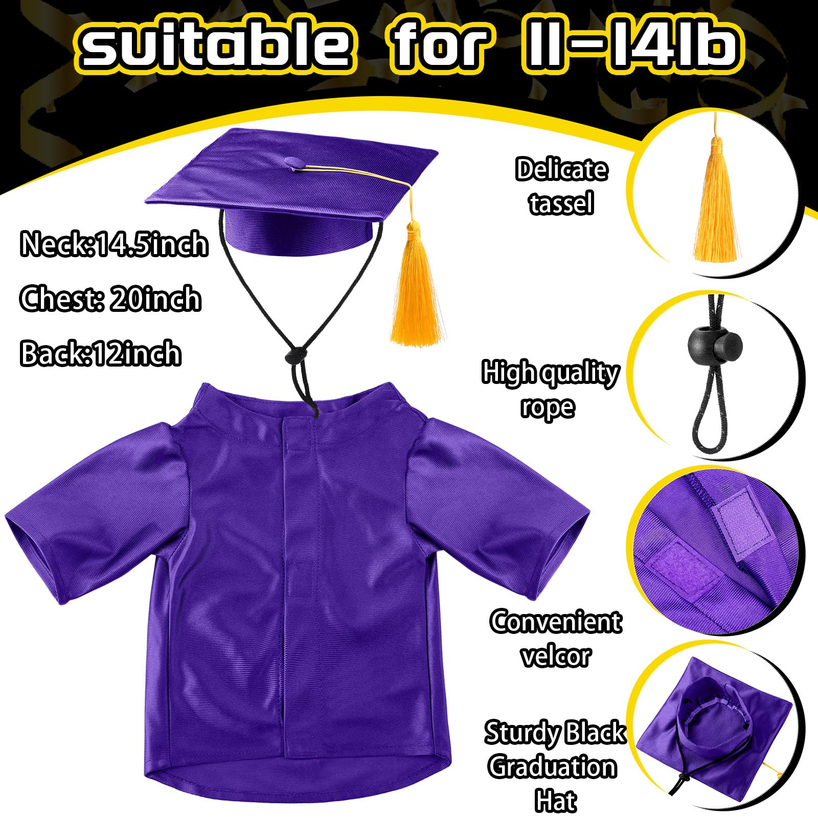 Bunnycool Dog Graduation Cap And Gown 2025 Washable Pet Graduation Costume For Dog Cat Shirt And Hat(Purple)