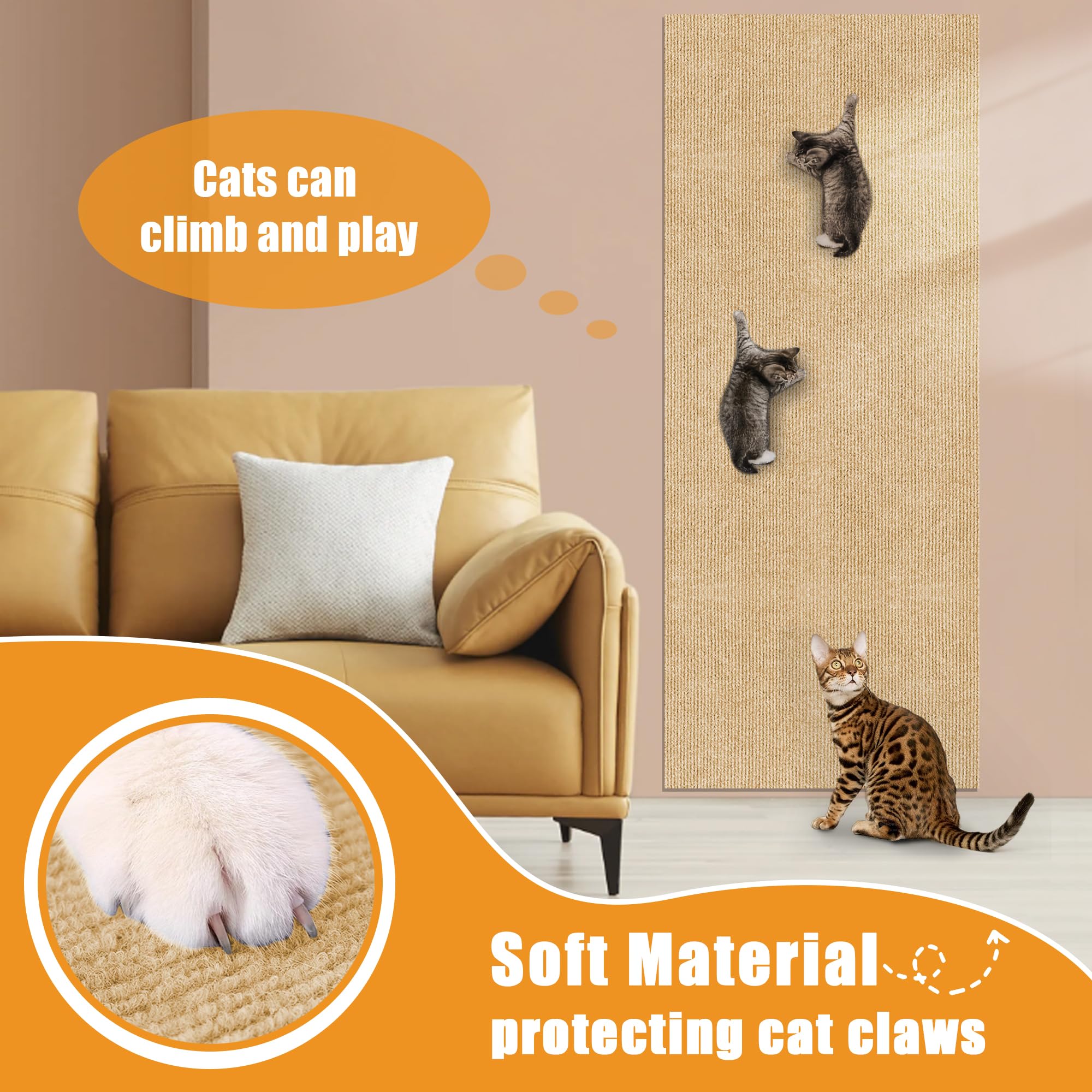 Cat Scratching Mat Self-Adhesive, Trimmable Furniture Protector For Couch, Sofa, Wall & Cat Trees - Durable Scratch Pad With Nan
